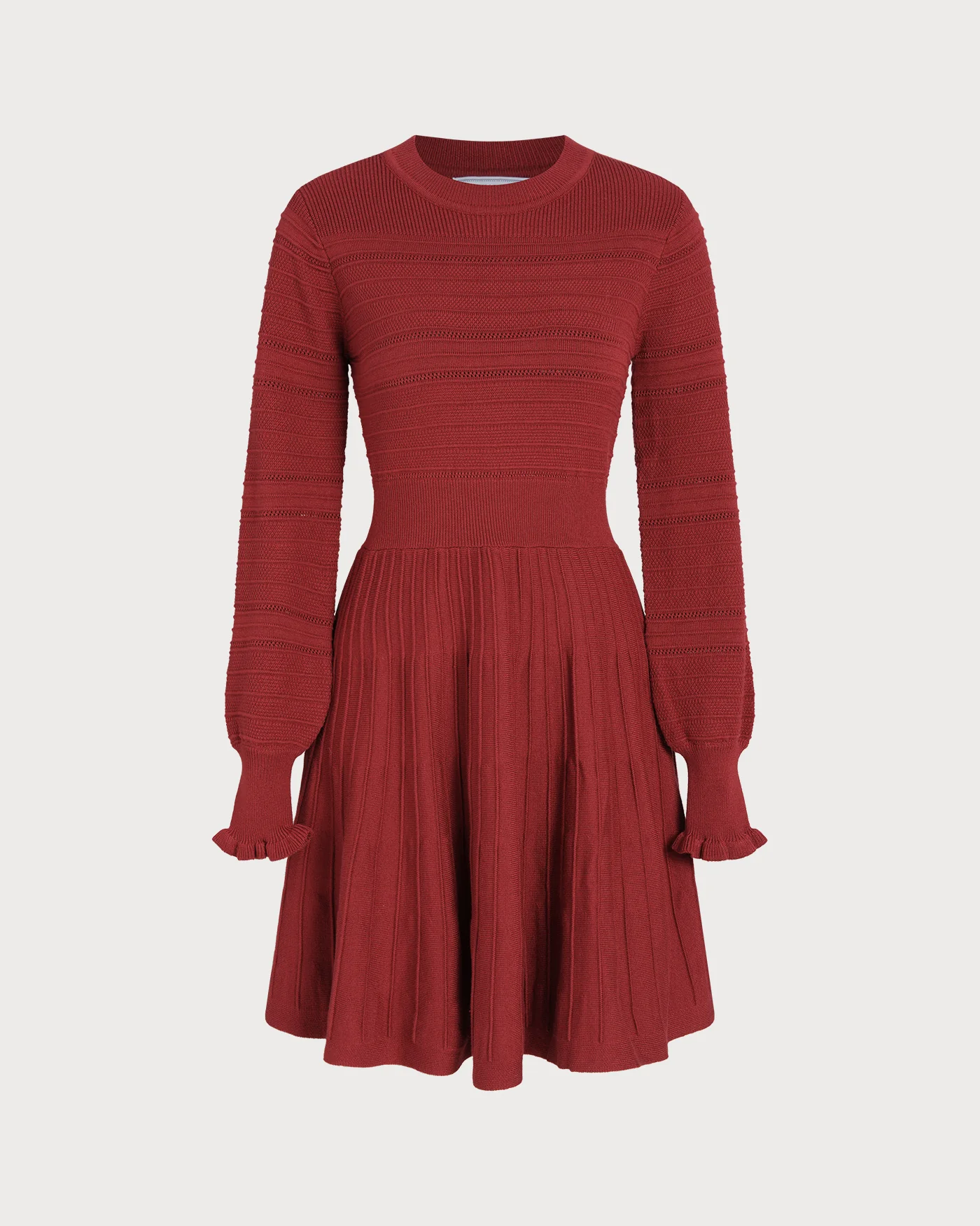 Wine Red Lantern Sleeve A-Line Sweater Dress - Image 3