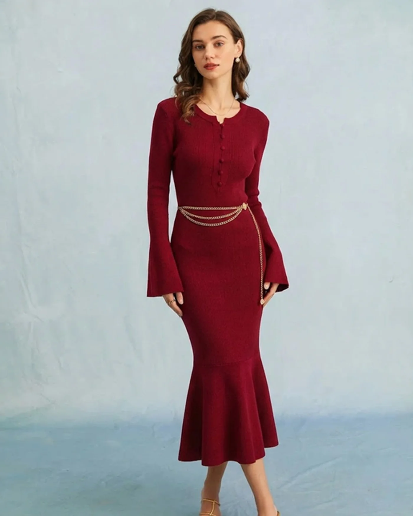 Wine Red Mermaid Sweater Dresses - Image 2