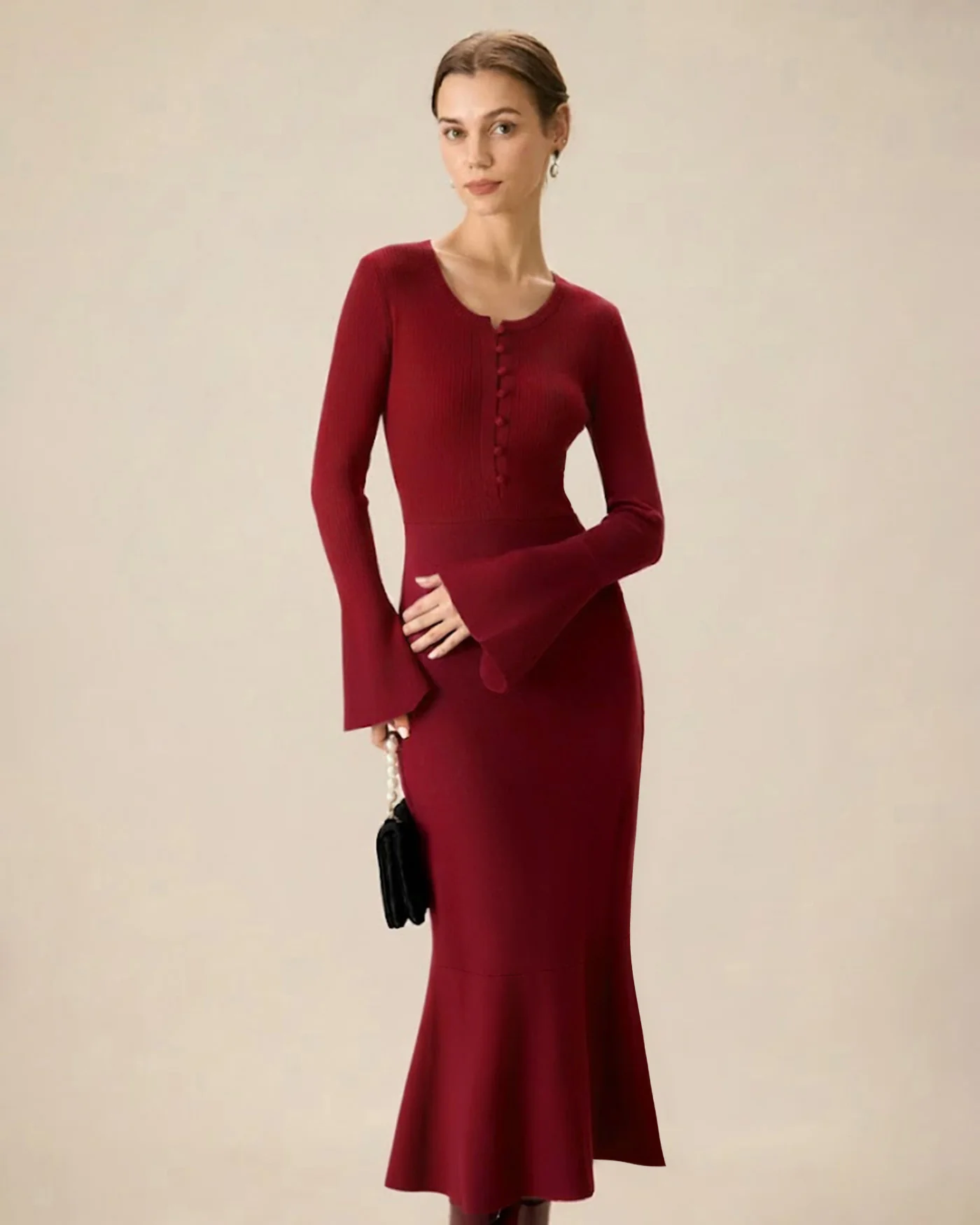 Wine Red Mermaid Sweater Dresses - Image 3