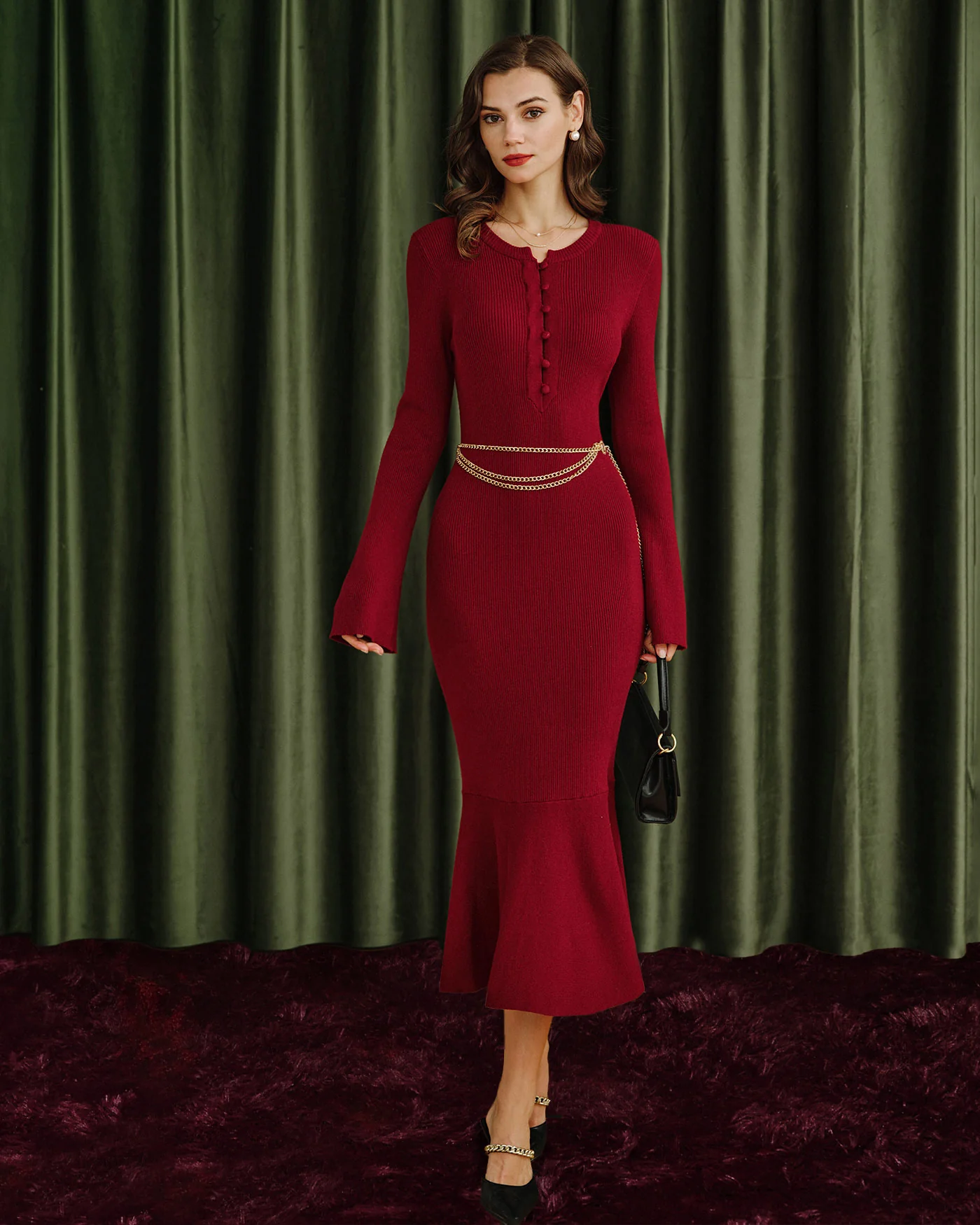 Wine Red Mermaid Sweater Dresses - Image 4