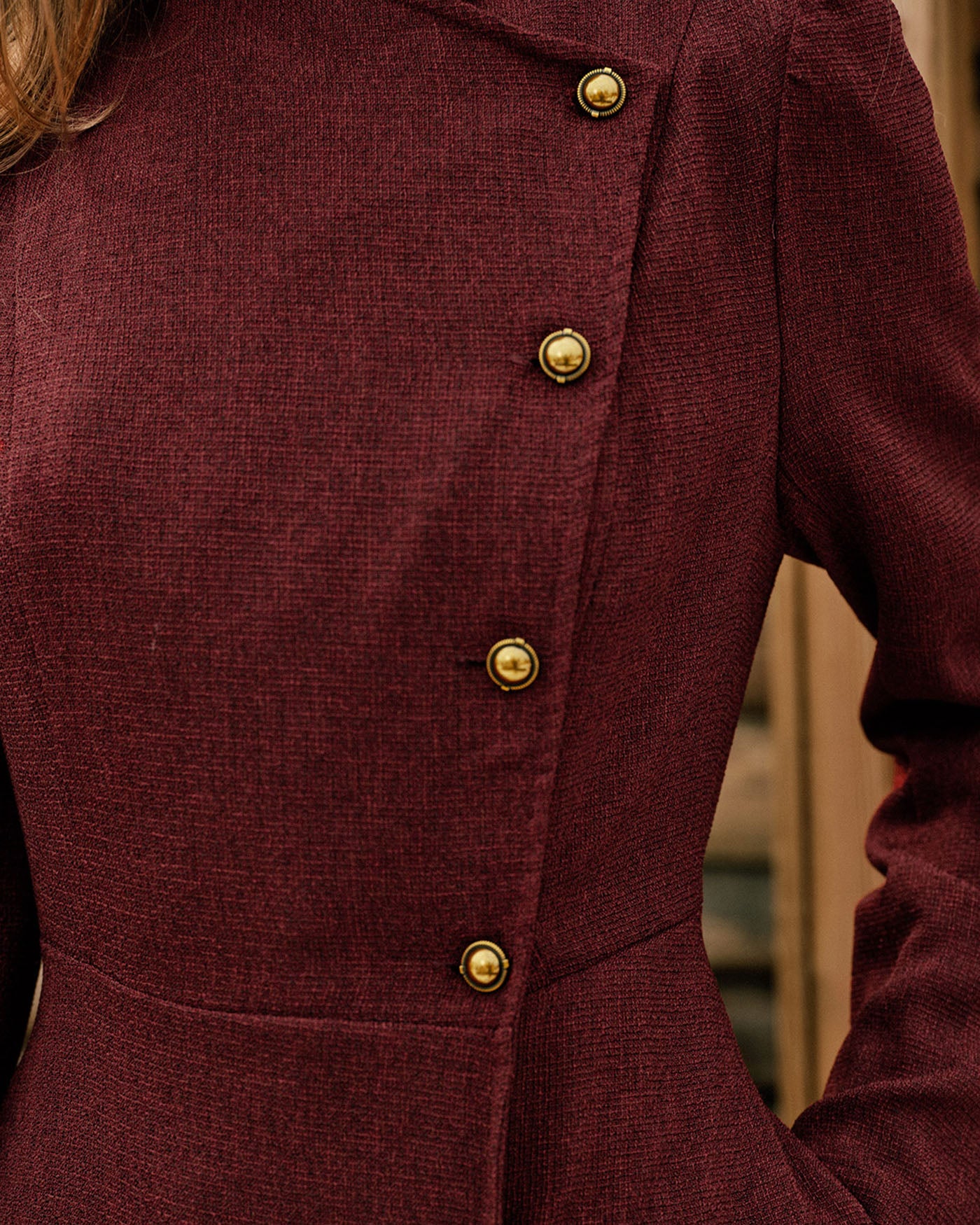 Wine Red Mock Neck Button Maxi Dress - Image 2