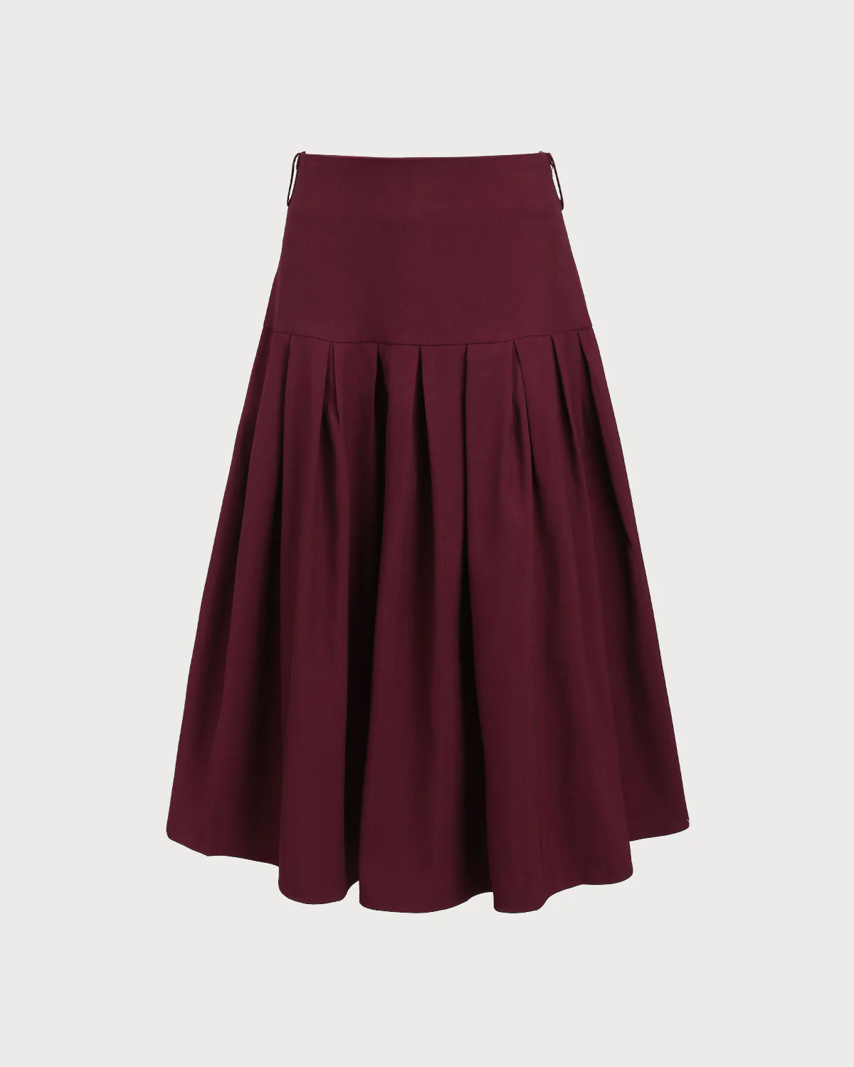 Wine Red Natural Waisted Pleated Midi Skirt - Image 5