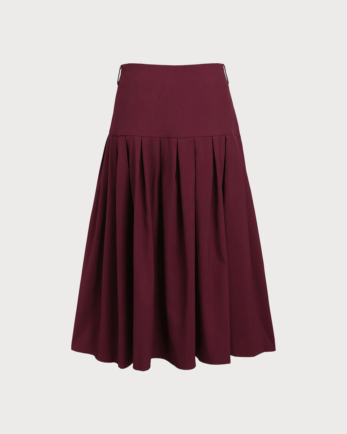 Wine Red Natural Waisted Pleated Midi Skirt - Image 6