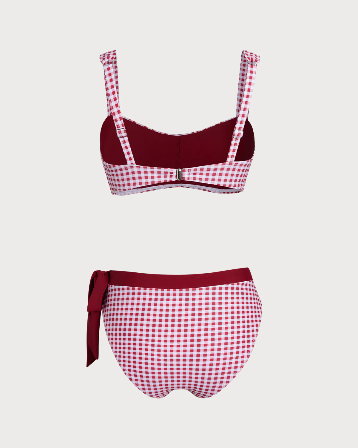Wine Red Plaid Bandeau Bikini Set - Image 3