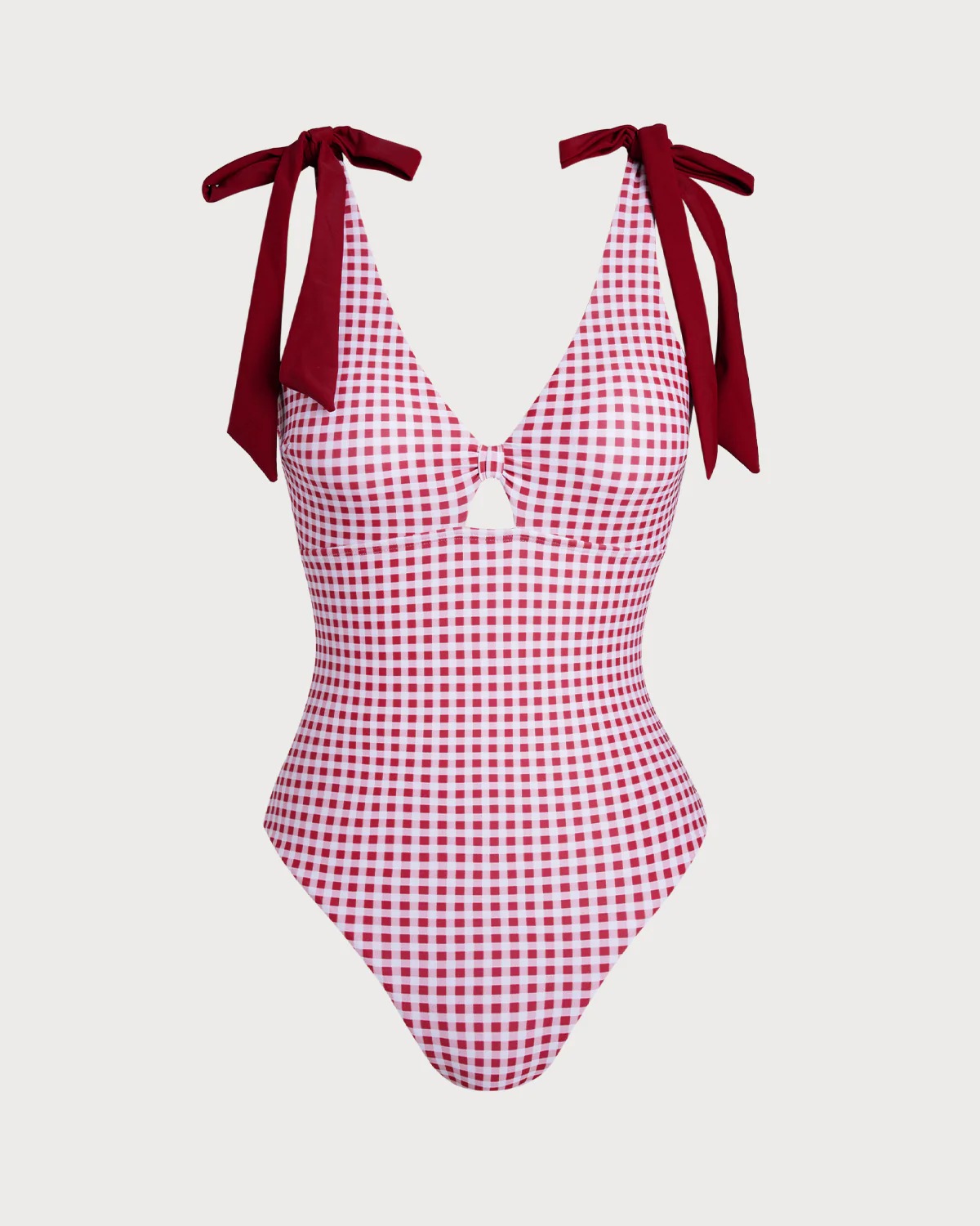 Wine Red Plaid One Piece Swimwear - Image 2