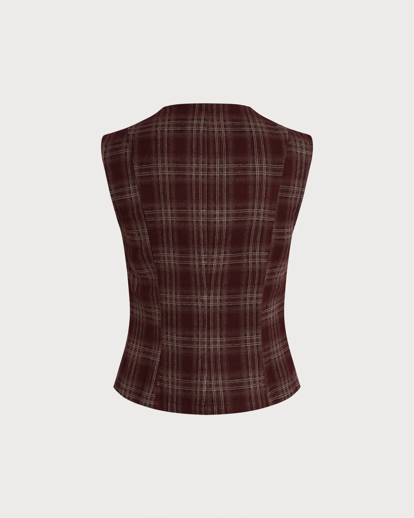 Wine Red Plaid Single Breasted Vest - Image 9