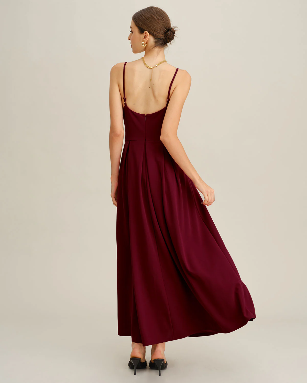 Wine Red Pleated Slip Maxi Dress - Image 4
