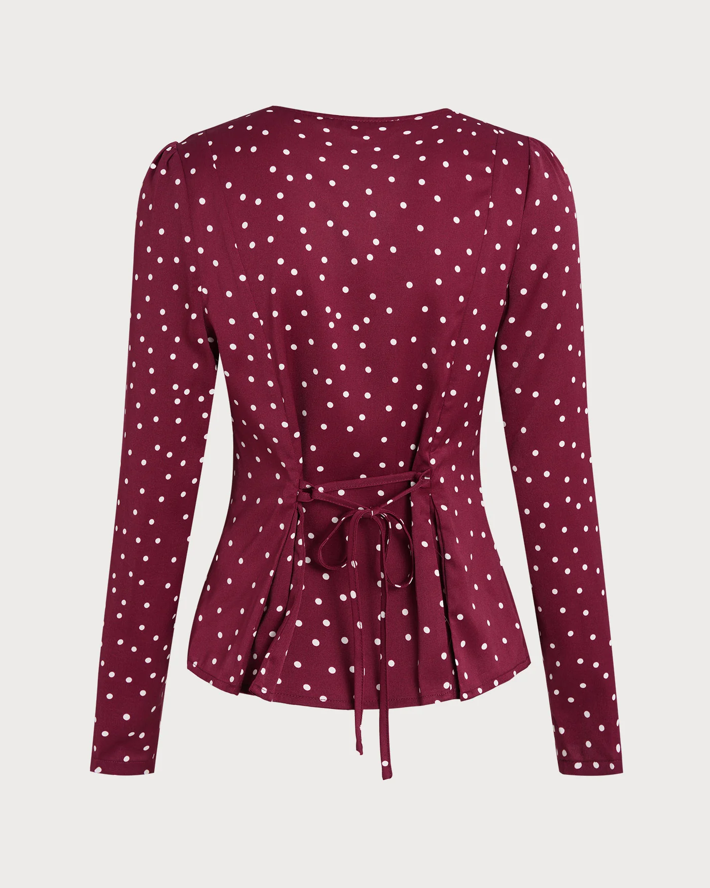 Wine Red Polka Dot V Neck Blouse - Image 6