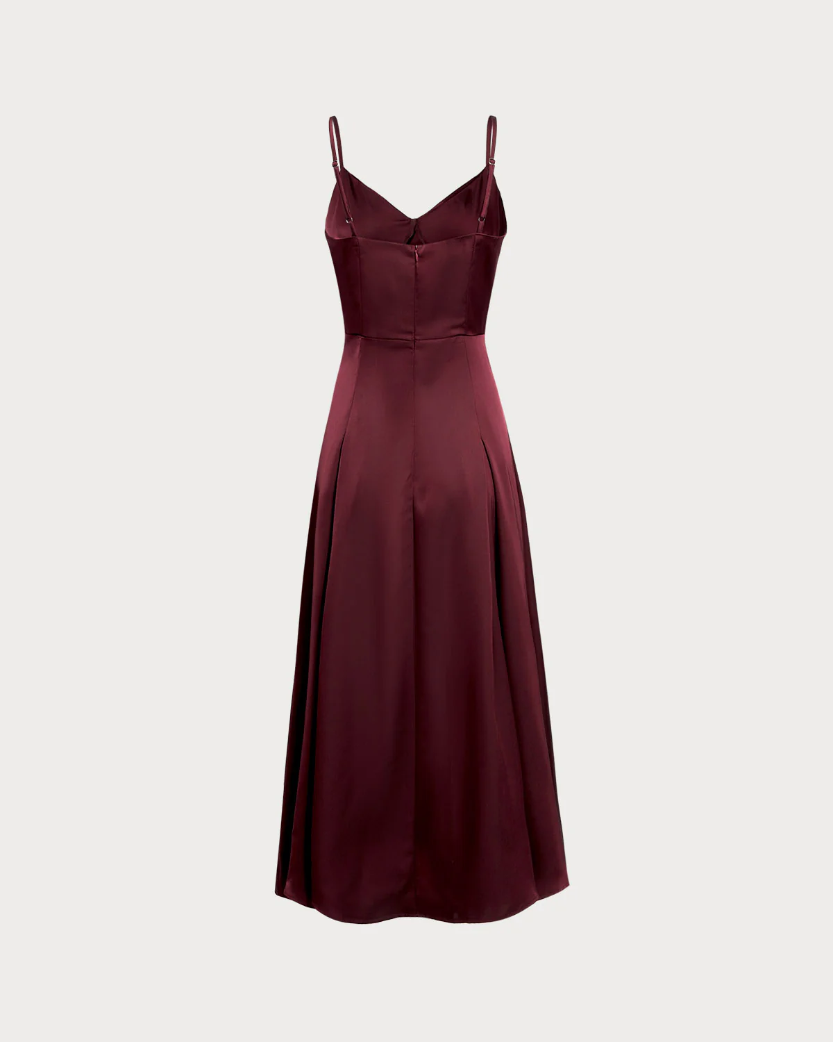 Wine Red Satin A-Line Slip Maxi Dress - Image 7