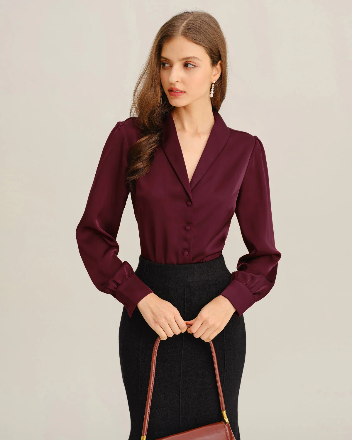 Wine Red Satin Button Shirt - Image 3
