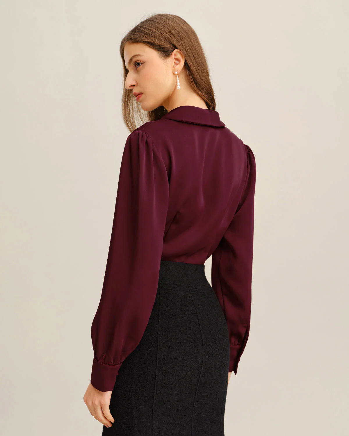 Wine Red Satin Button Shirt - Image 4