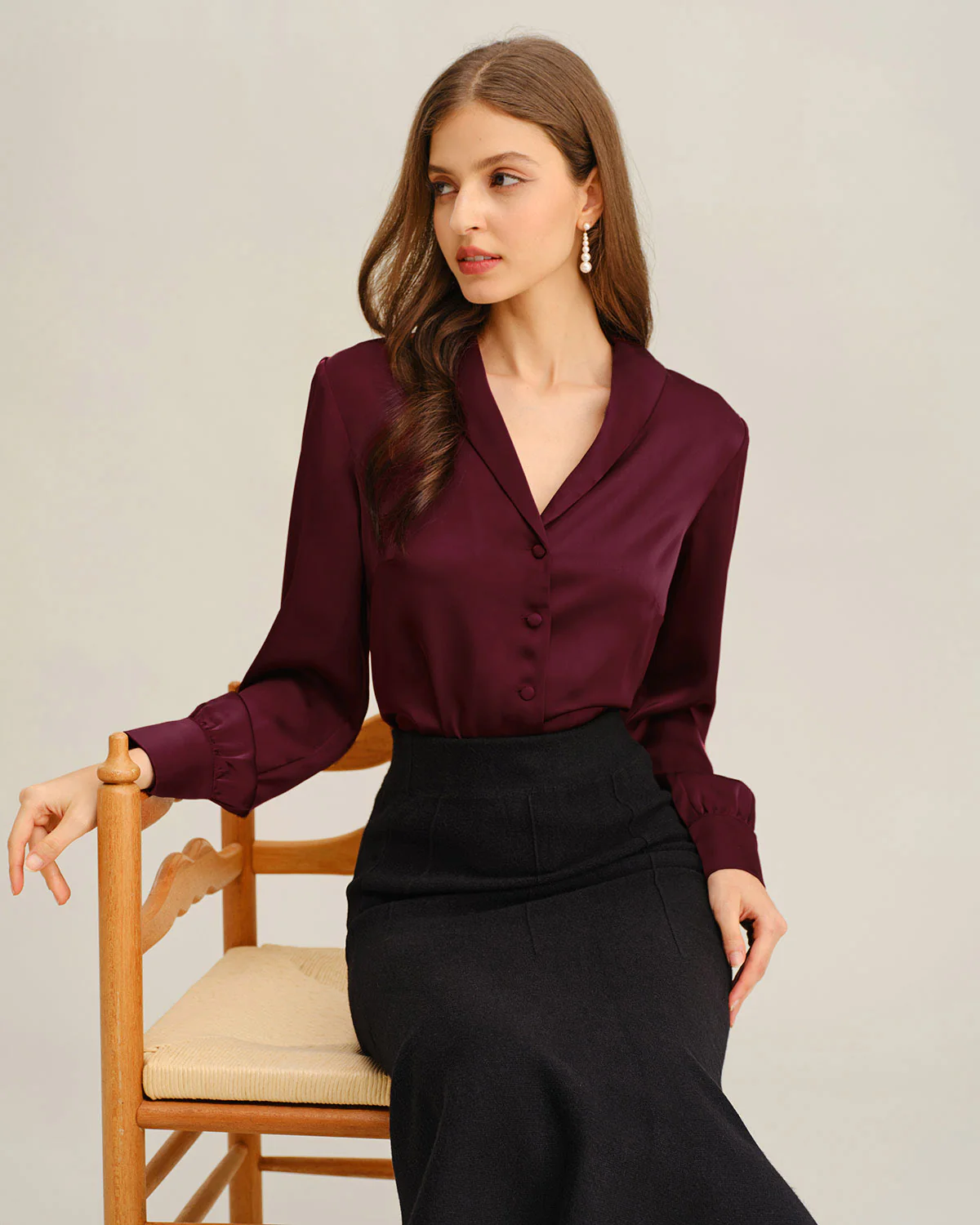 Wine Red Satin Button Shirt - Image 5