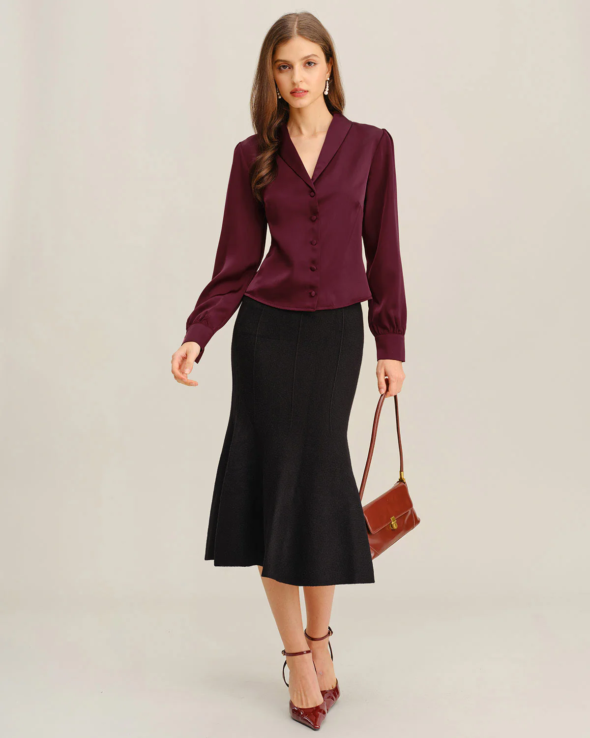 Wine Red Satin Button Shirt - Image 6