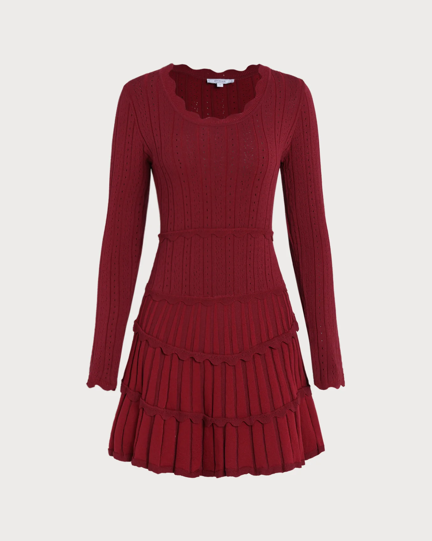 Wine Red Scalloped Viscose Sweater Dress - Image 6