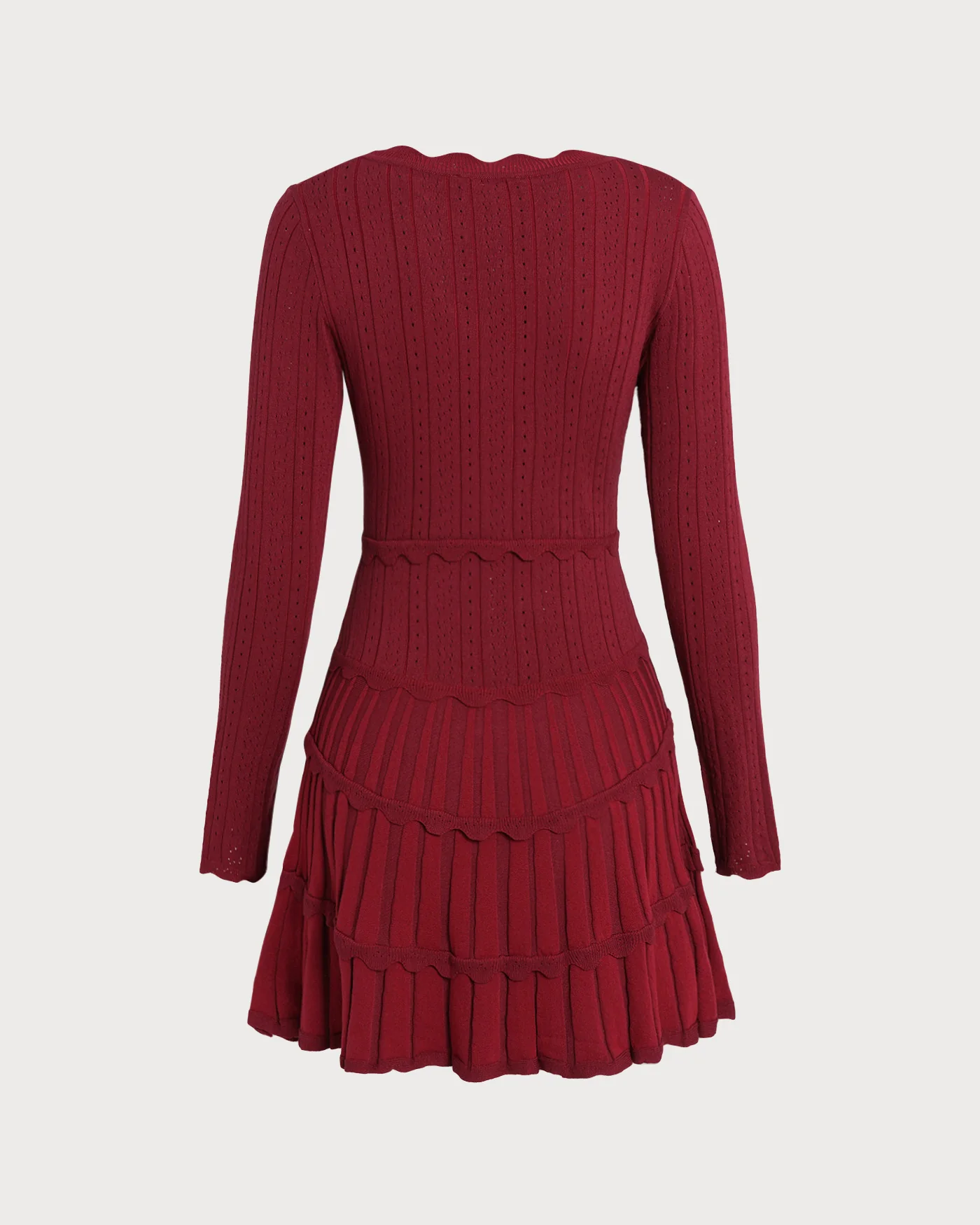 Wine Red Scalloped Viscose Sweater Dress - Image 7
