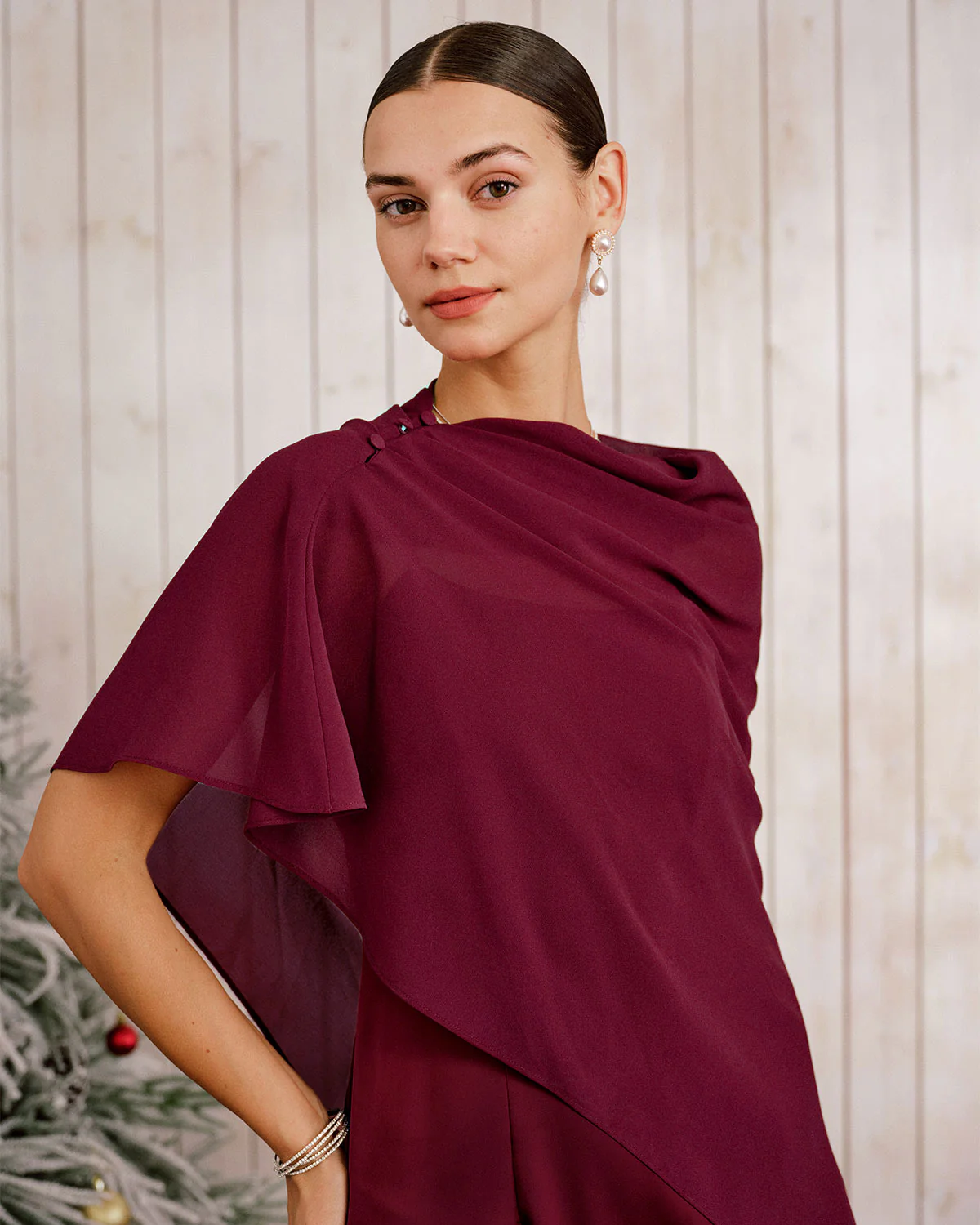 Wine Red Shawl Maxi Dress - Image 2