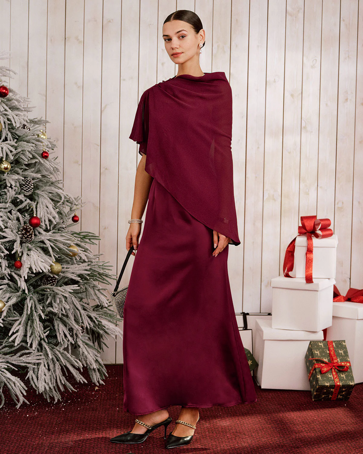 Wine Red Shawl Maxi Dress - Image 4