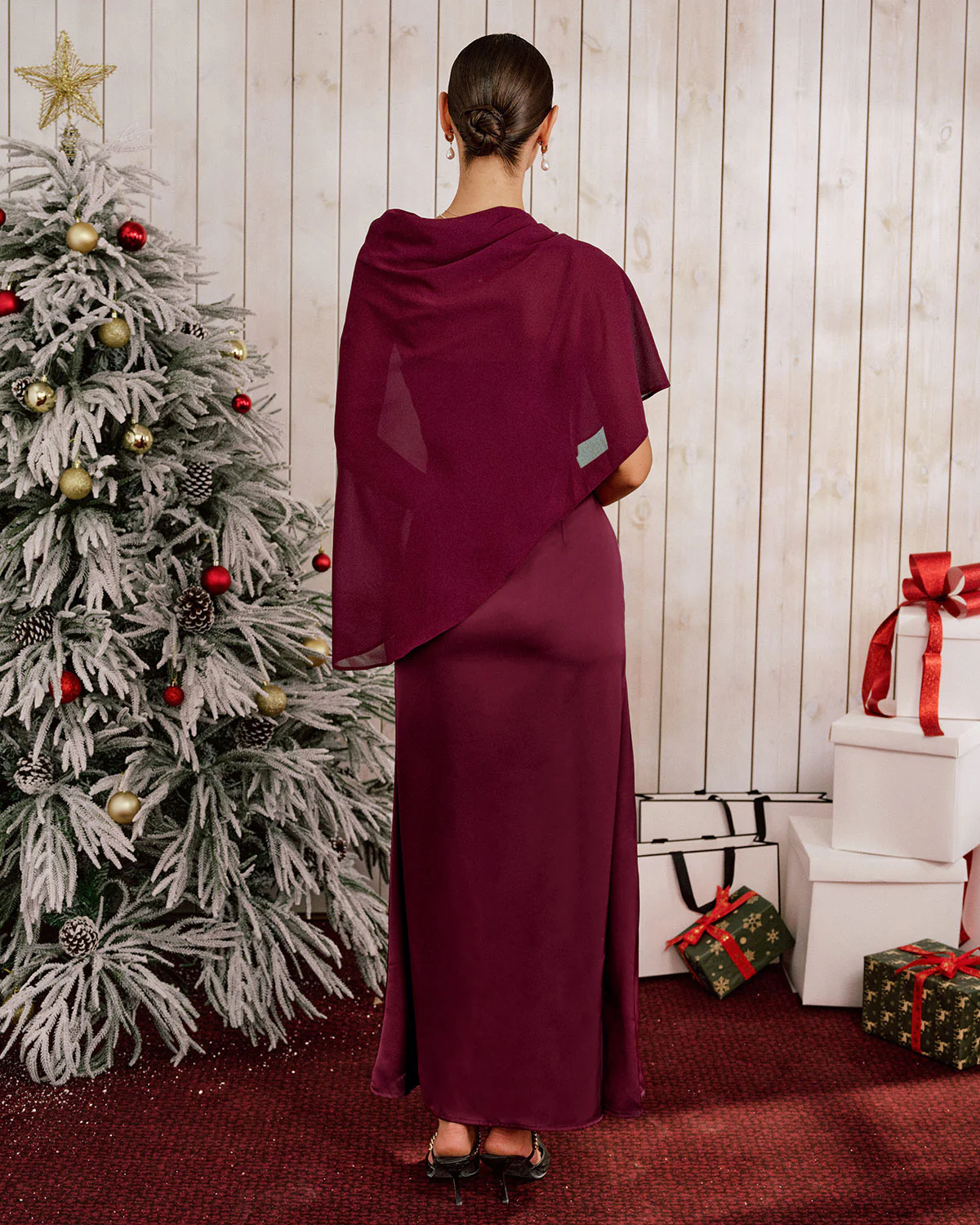 Wine Red Shawl Maxi Dress - Image 5