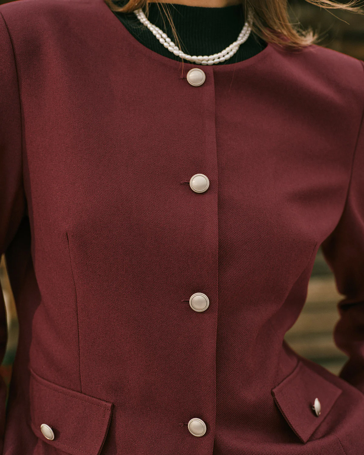 Wine Red Single Breasted Jacket - Image 2