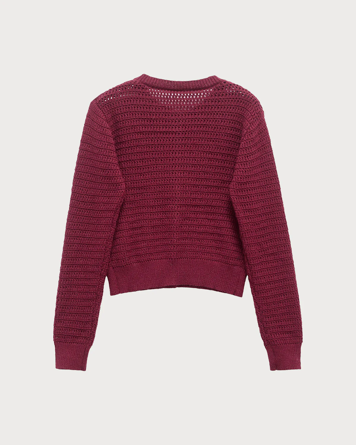 Wine Red Single Breasted Round Neck Knit Cardigan - Image 7