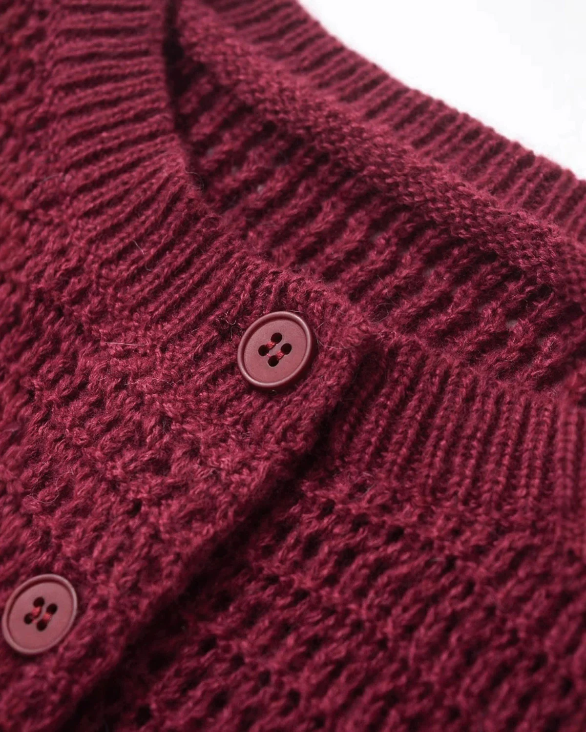 Wine Red Single Breasted Round Neck Knit Cardigan - Image 8