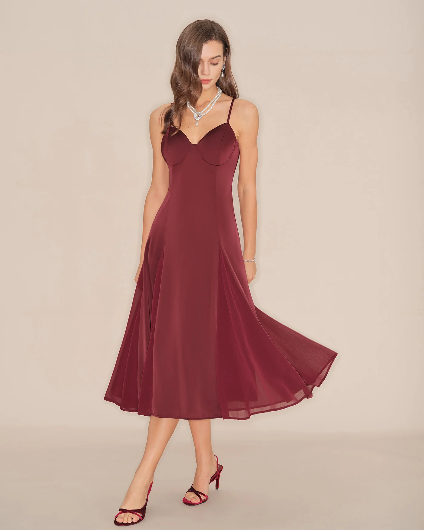 Wine Red Slip A-Line Midi Dress - Image 6