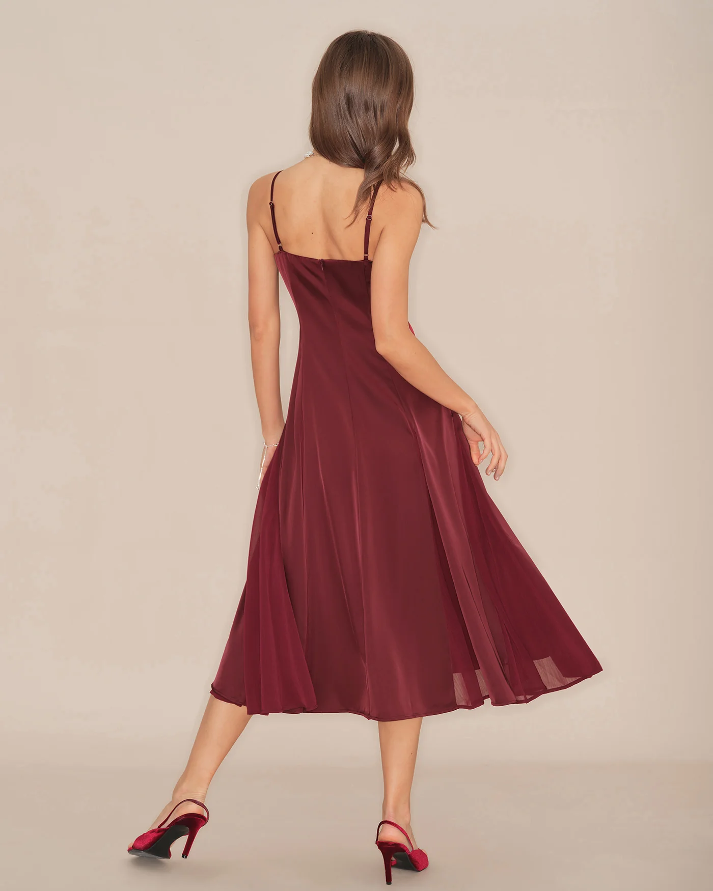 Wine Red Slip A-Line Midi Dress - Image 7