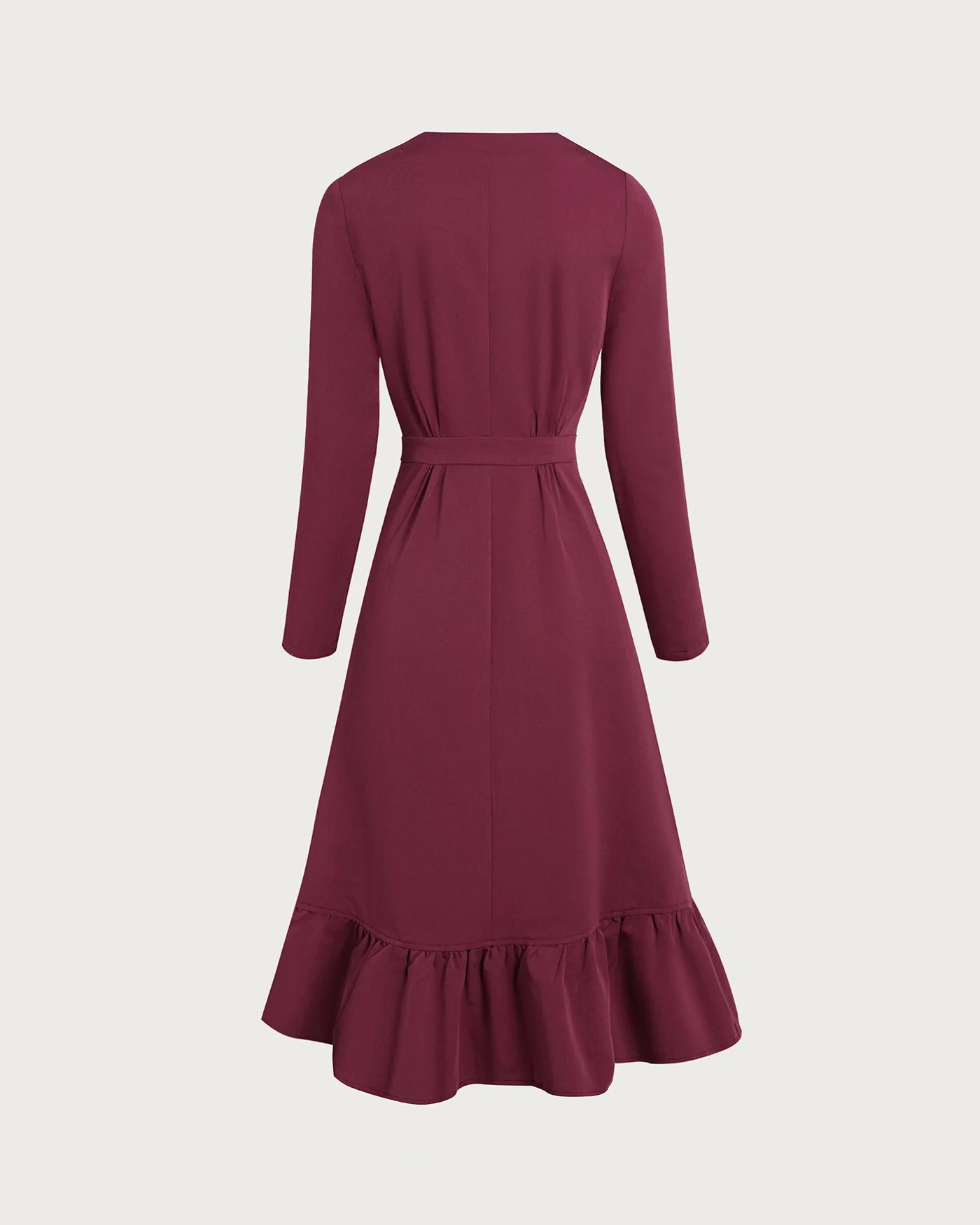 Wine Red Square Neck Button Midi Dress - Image 7