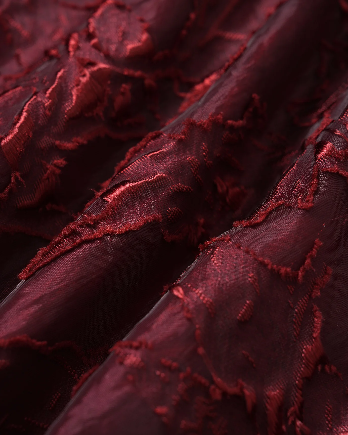 Wine Red Square Neck Jacquard Midi Dress - Image 9
