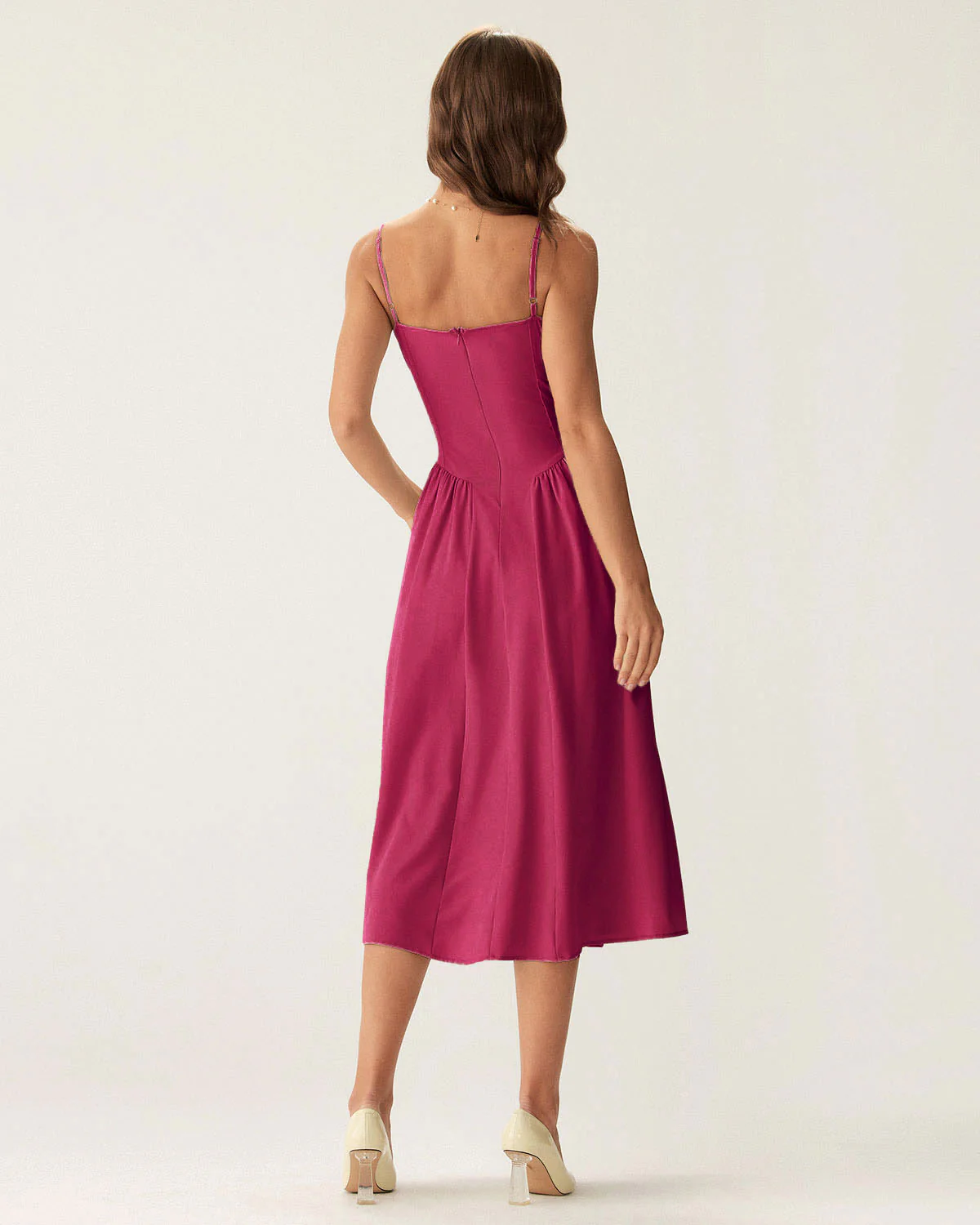 Wine Red Square Neck Pocket Slip Midi Dress - Image 5