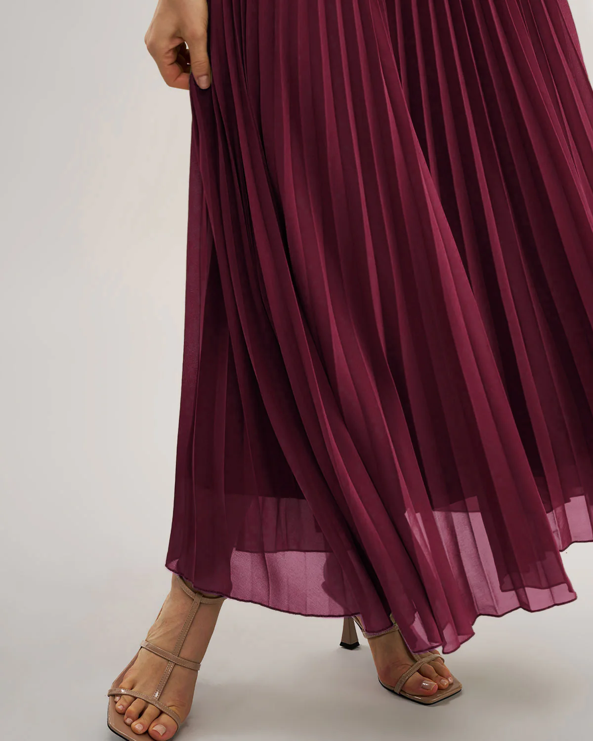Wine Red Sweetheart Neck Flowy Maxi Dress - Image 3