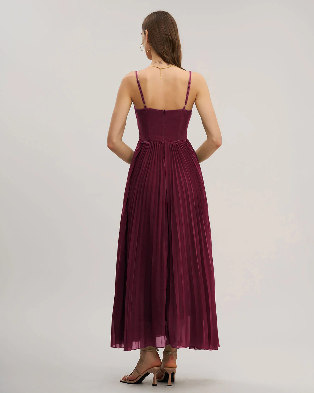 Wine Red Sweetheart Neck Flowy Maxi Dress - Image 5