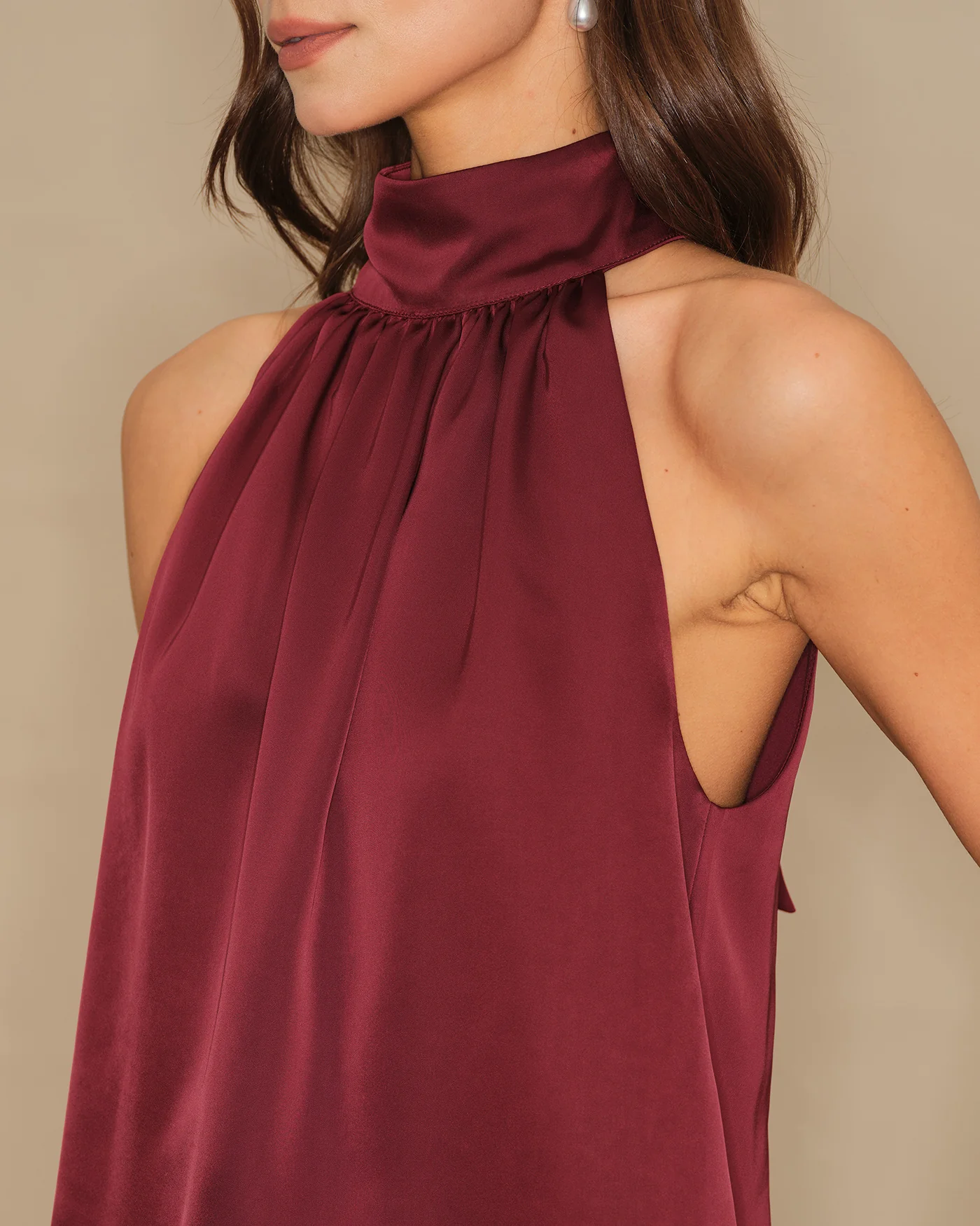 Wine Red Turtle Bowknot Satin Tank Top - Image 3