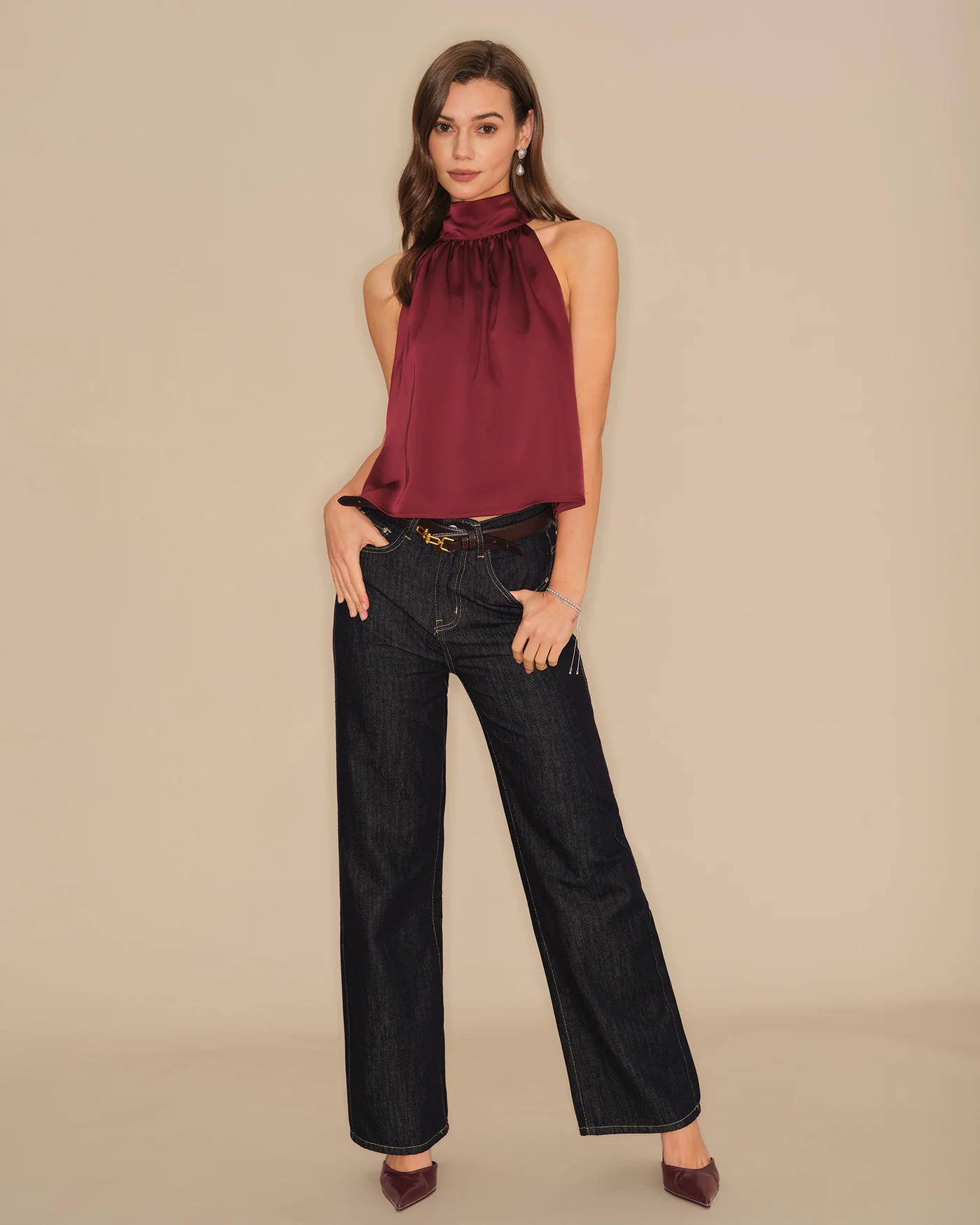 Wine Red Turtle Bowknot Satin Tank Top - Image 6