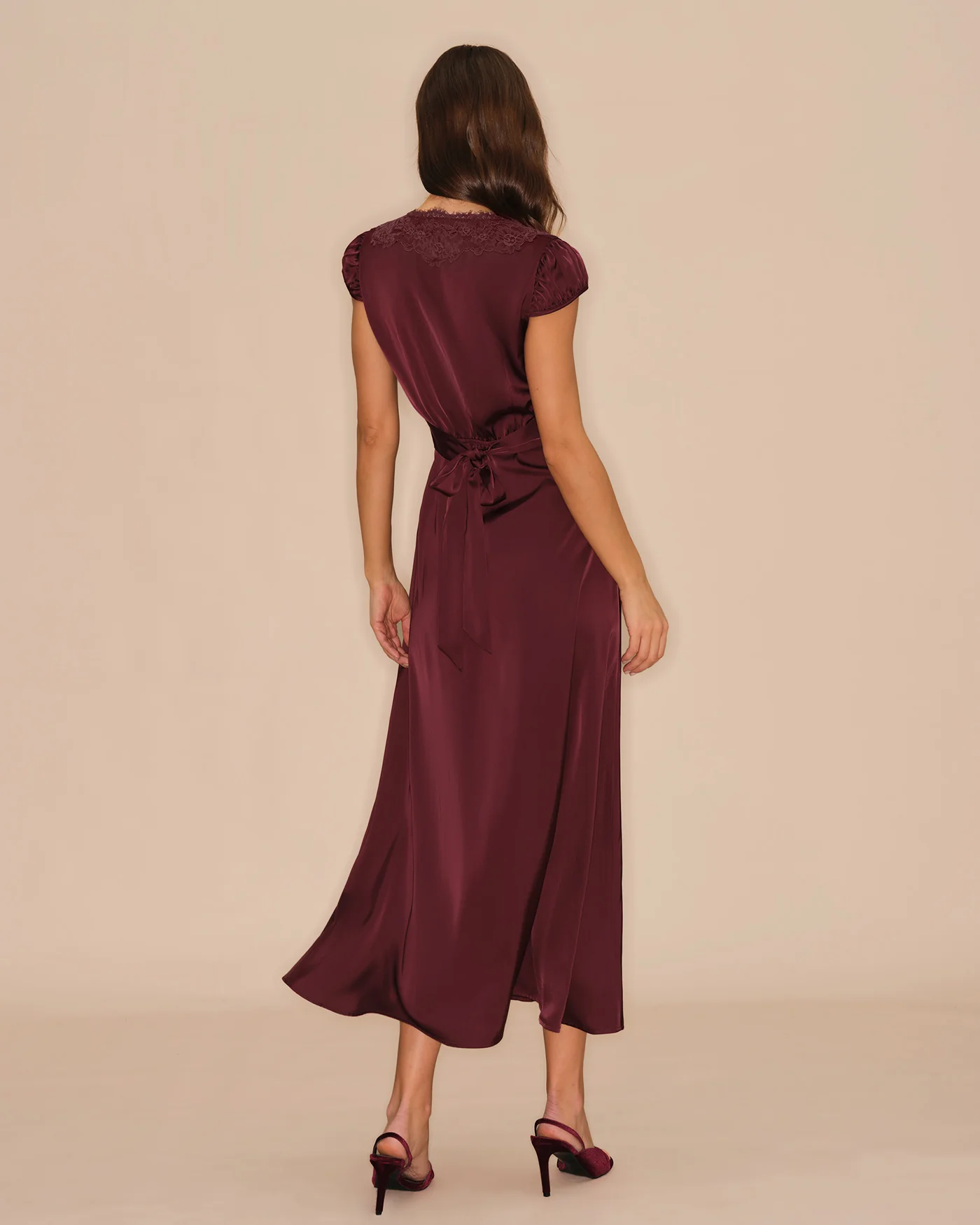 Wine Red V Neck Lace Maxi Dress - Image 8