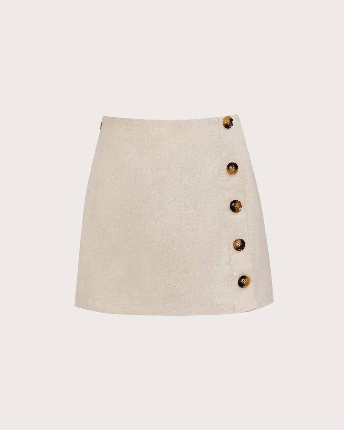 Women's Beige High-Waisted Cotton Button Mini Skirt - Image 5