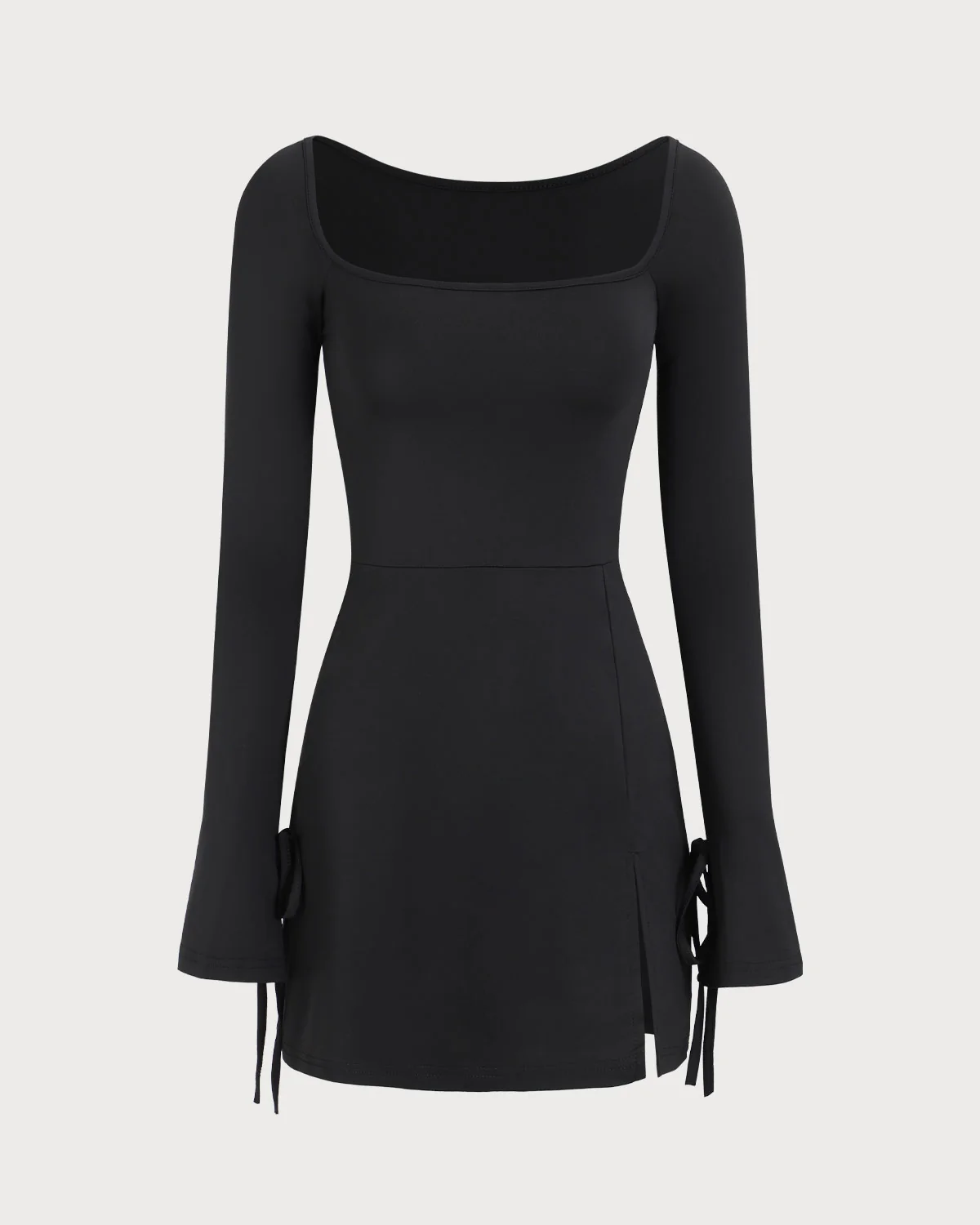 Women's Black Square Neck Long Sleeve Mini Dress - Image 6