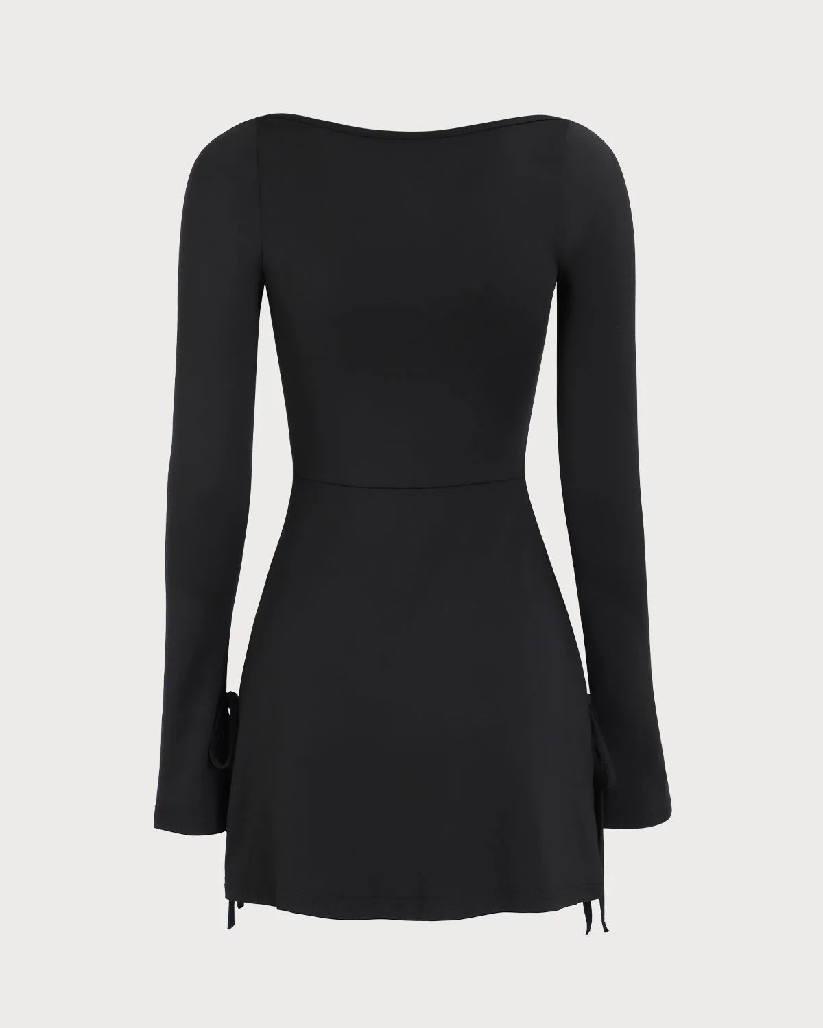 Women's Black Square Neck Long Sleeve Mini Dress - Image 7