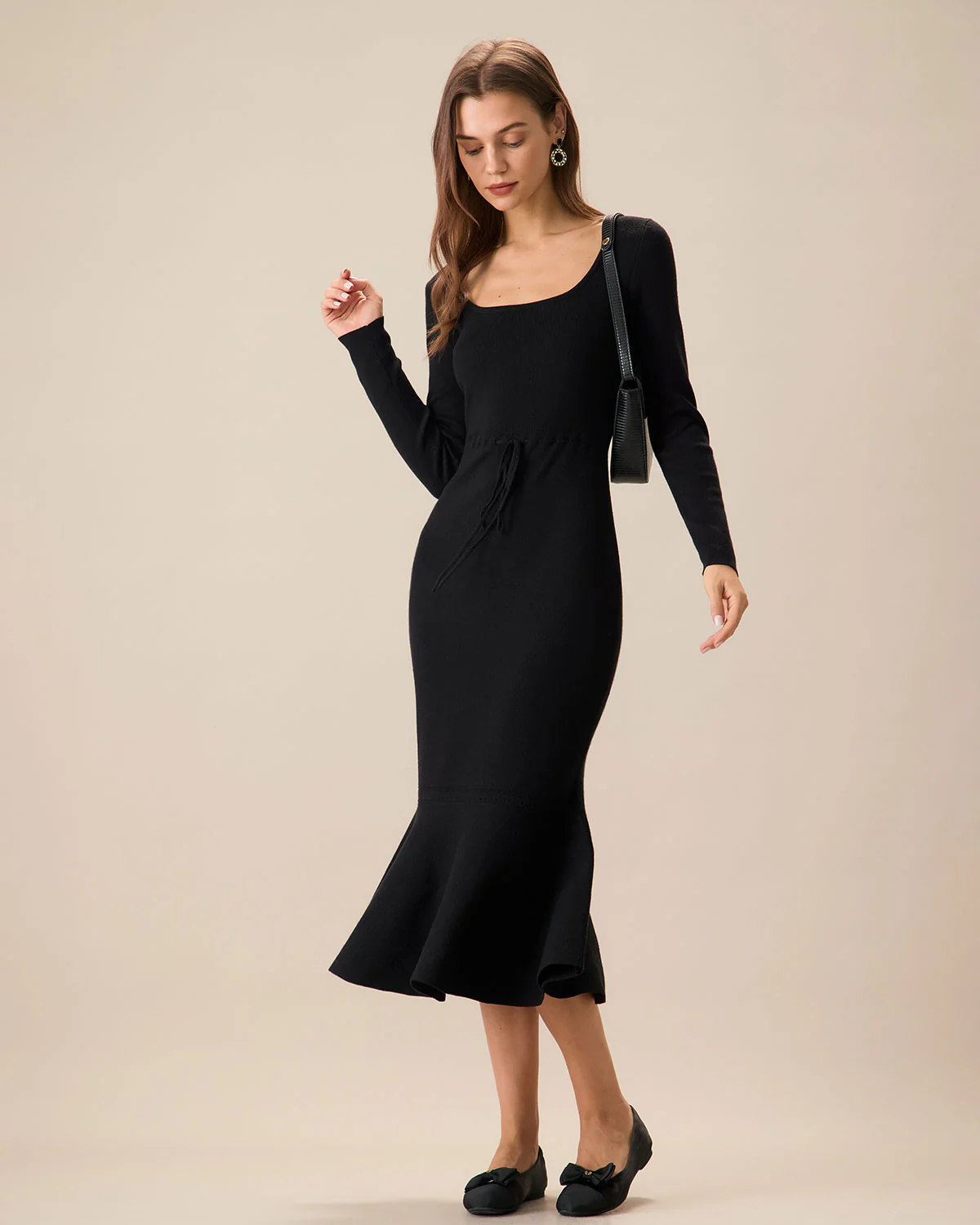 Women's Black Square Neck Mermaid Sweater Maxi Dress - Image 3