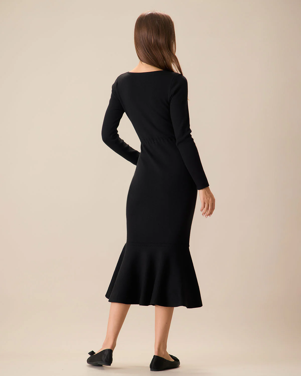 Women's Black Square Neck Mermaid Sweater Maxi Dress - Image 4