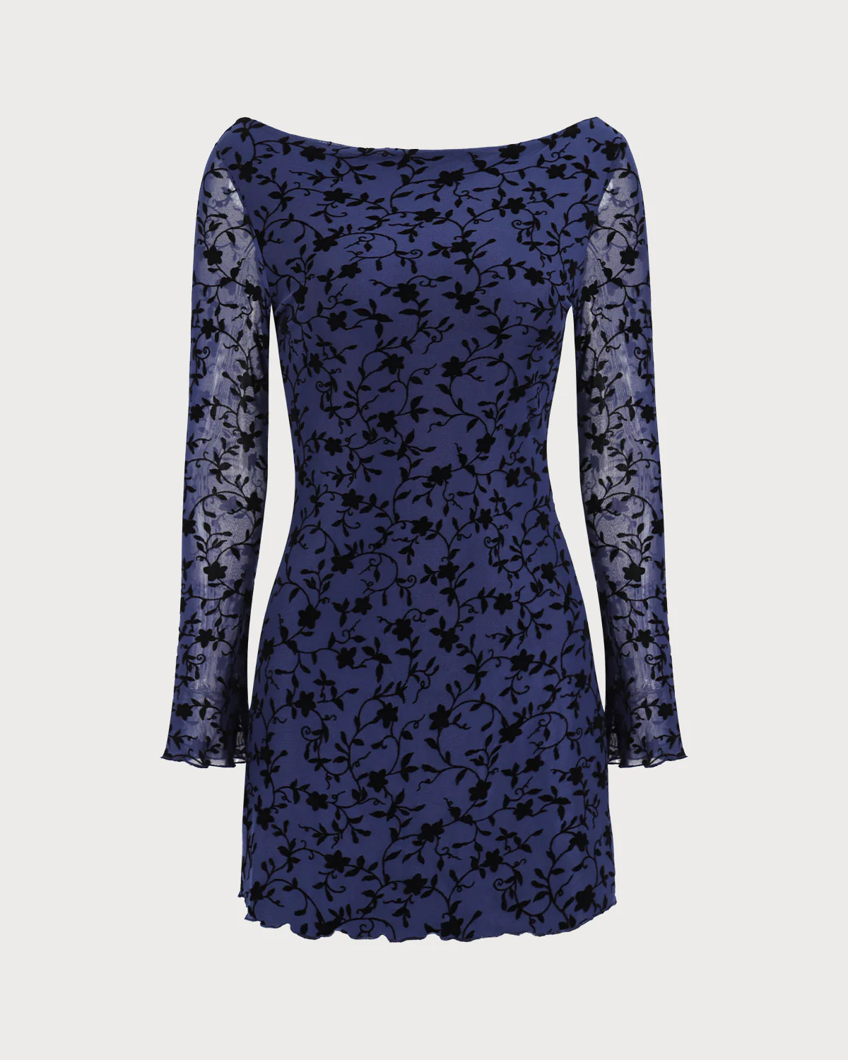 Women's Blue See-through Long Sleeve Mini Dress - Image 5