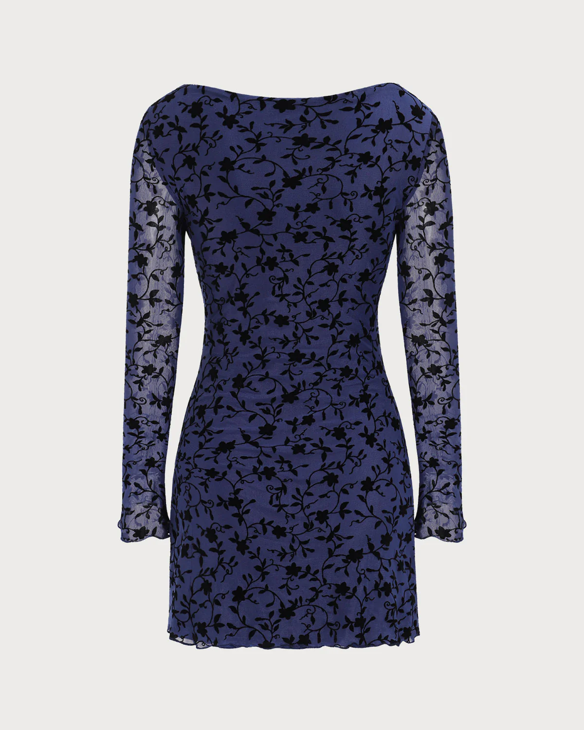 Women's Blue See-through Long Sleeve Mini Dress - Image 6
