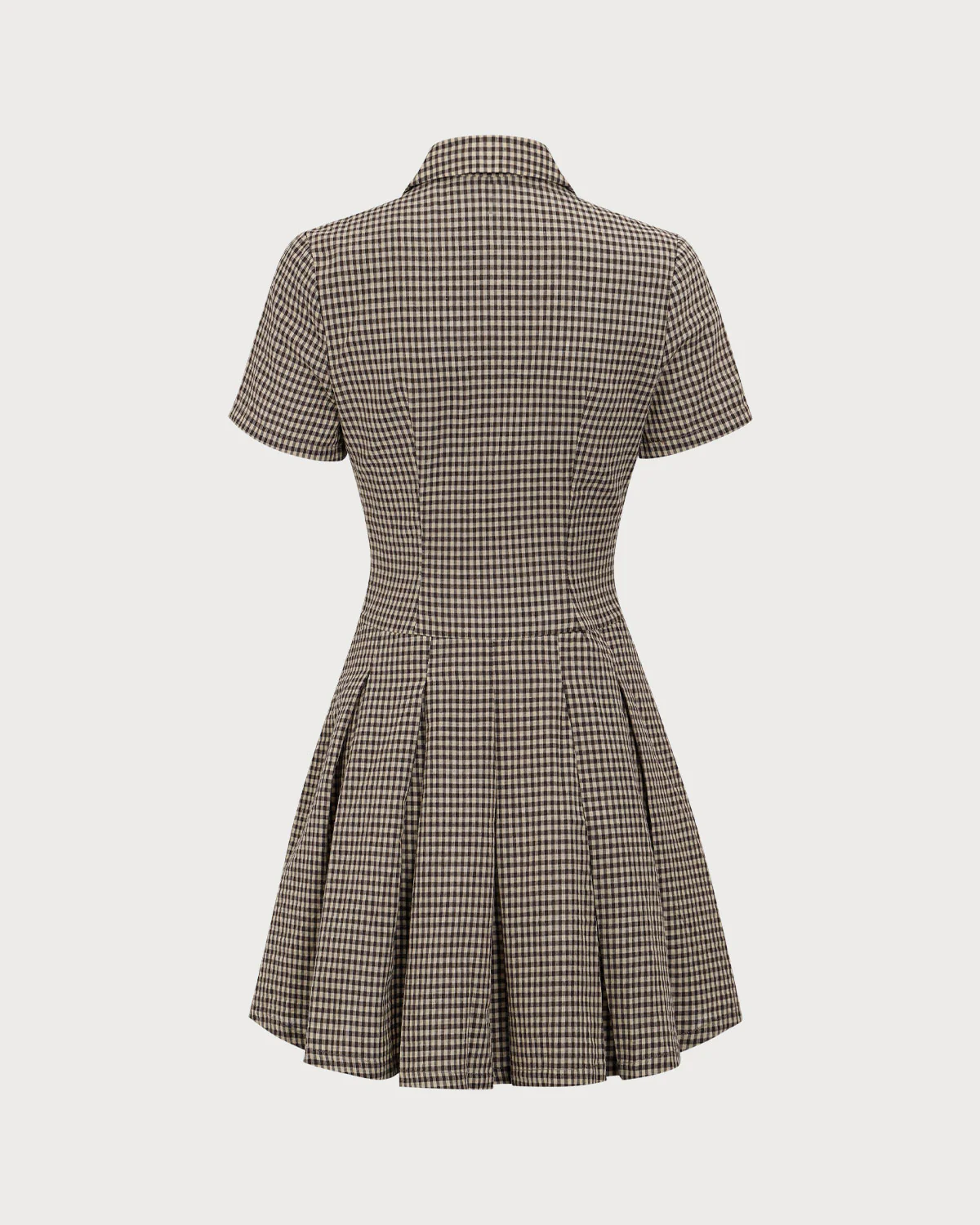 Brown Plaid Lapel Pleated Mini Dress - Image 6