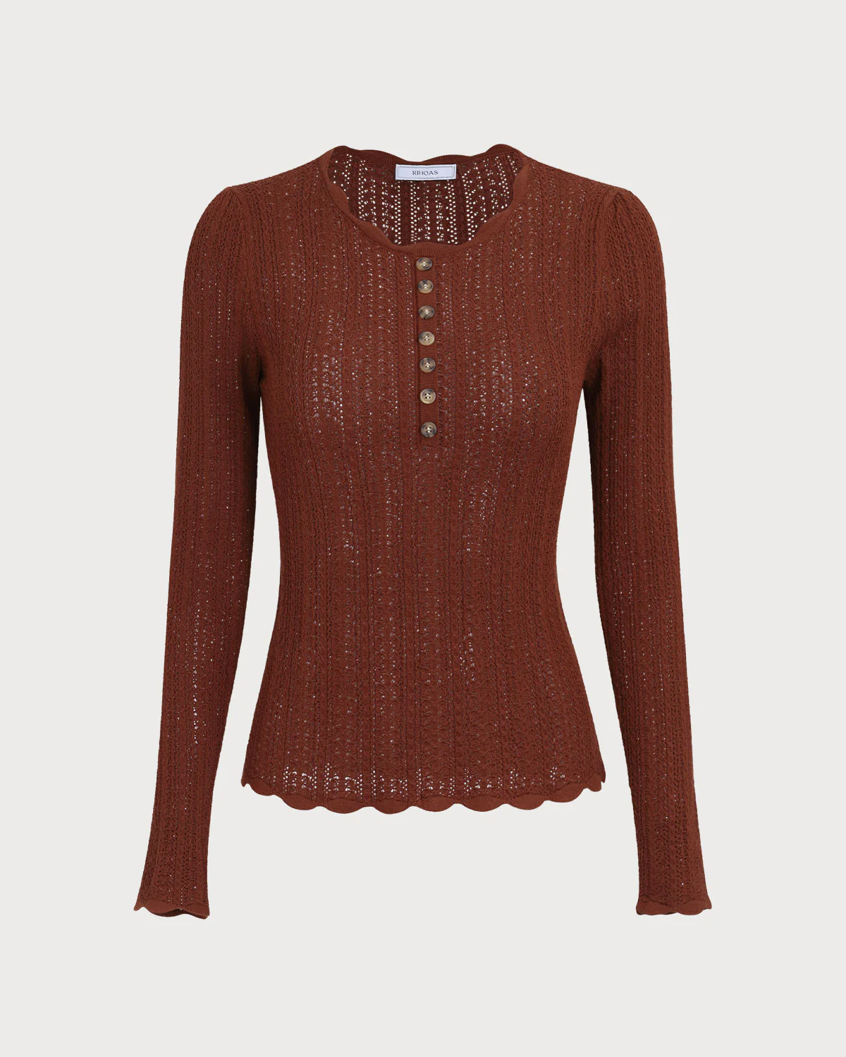 Women's Brown Round Neck Slim Sweater - Image 5