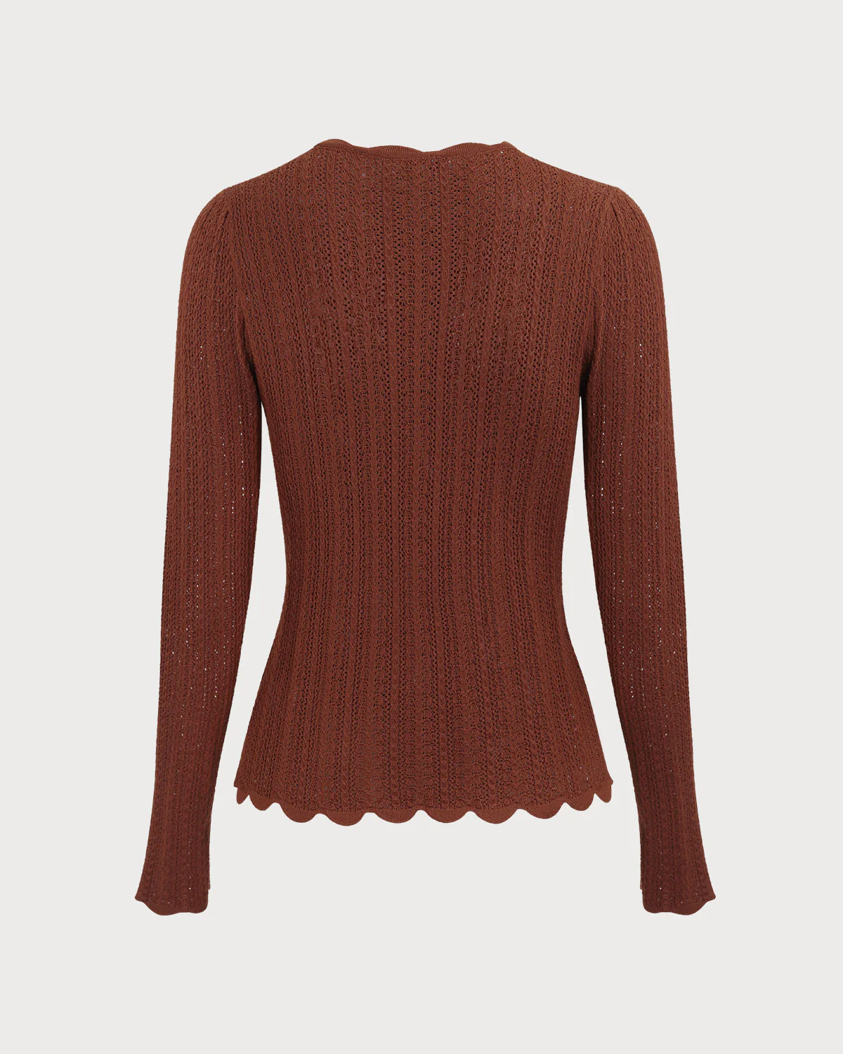 Women's Brown Round Neck Slim Sweater - Image 6