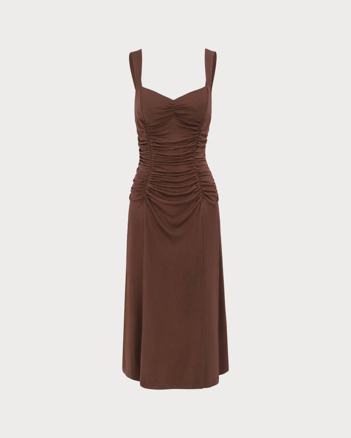 Women's Coffee Ruched Knitted Slip Midi Dress - Image 5