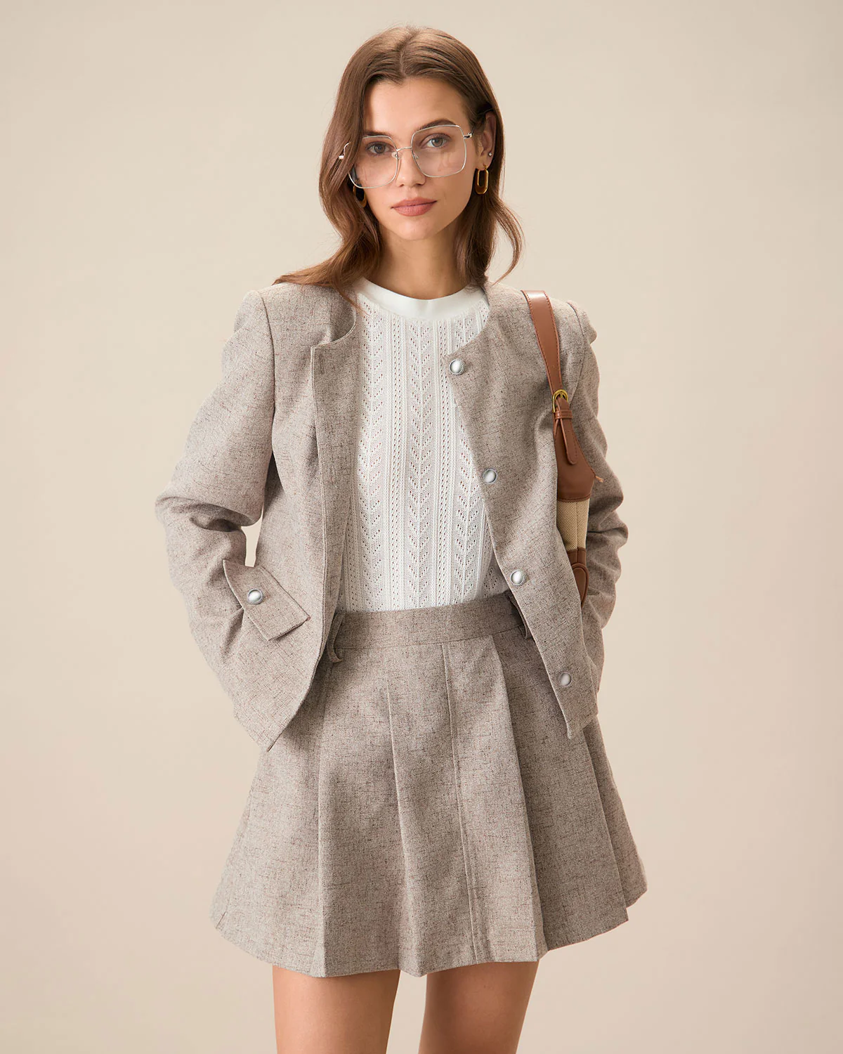 Khaki Pocket Pleated Mini Skirt - Image 3