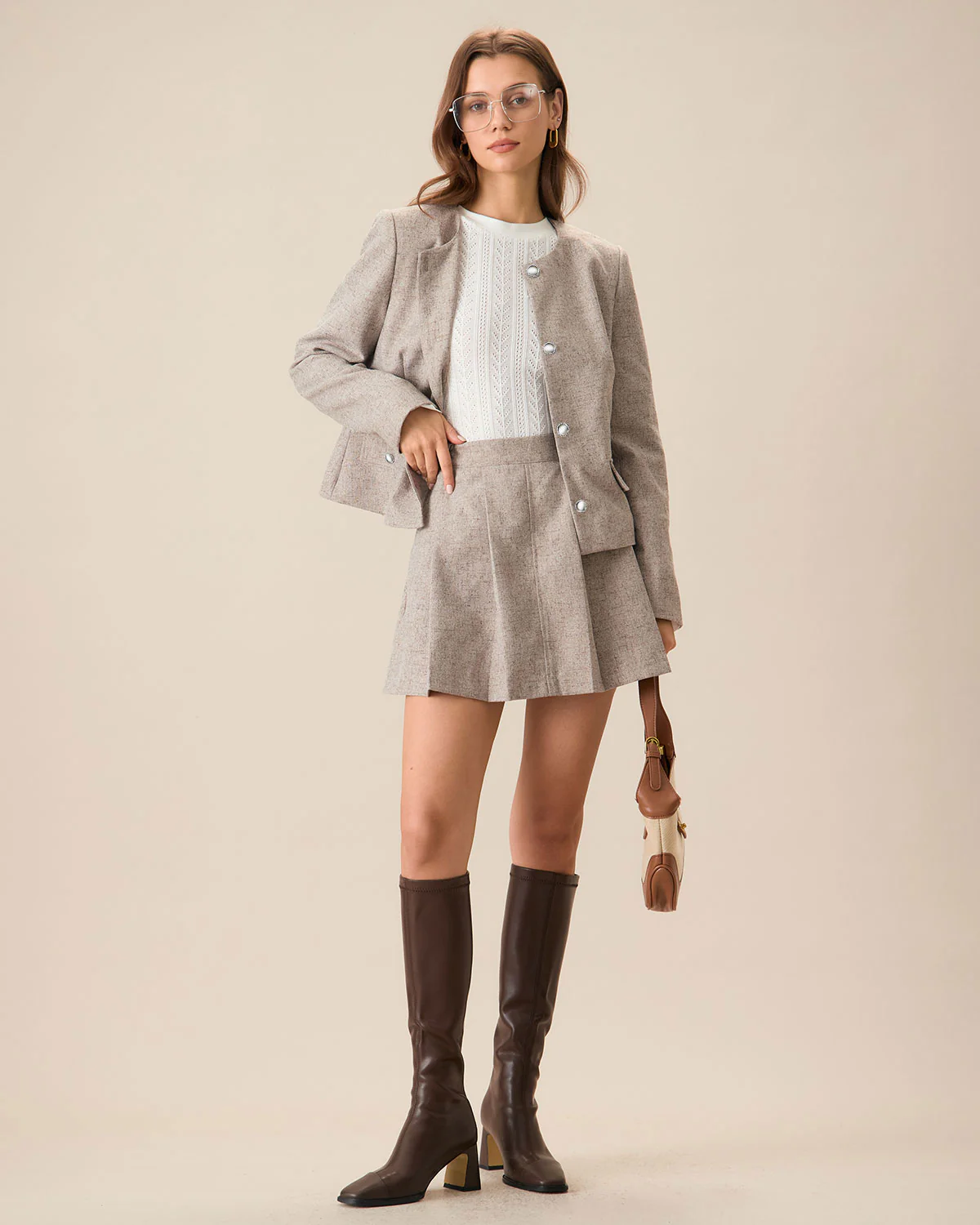 Khaki Pocket Pleated Mini Skirt - Image 4