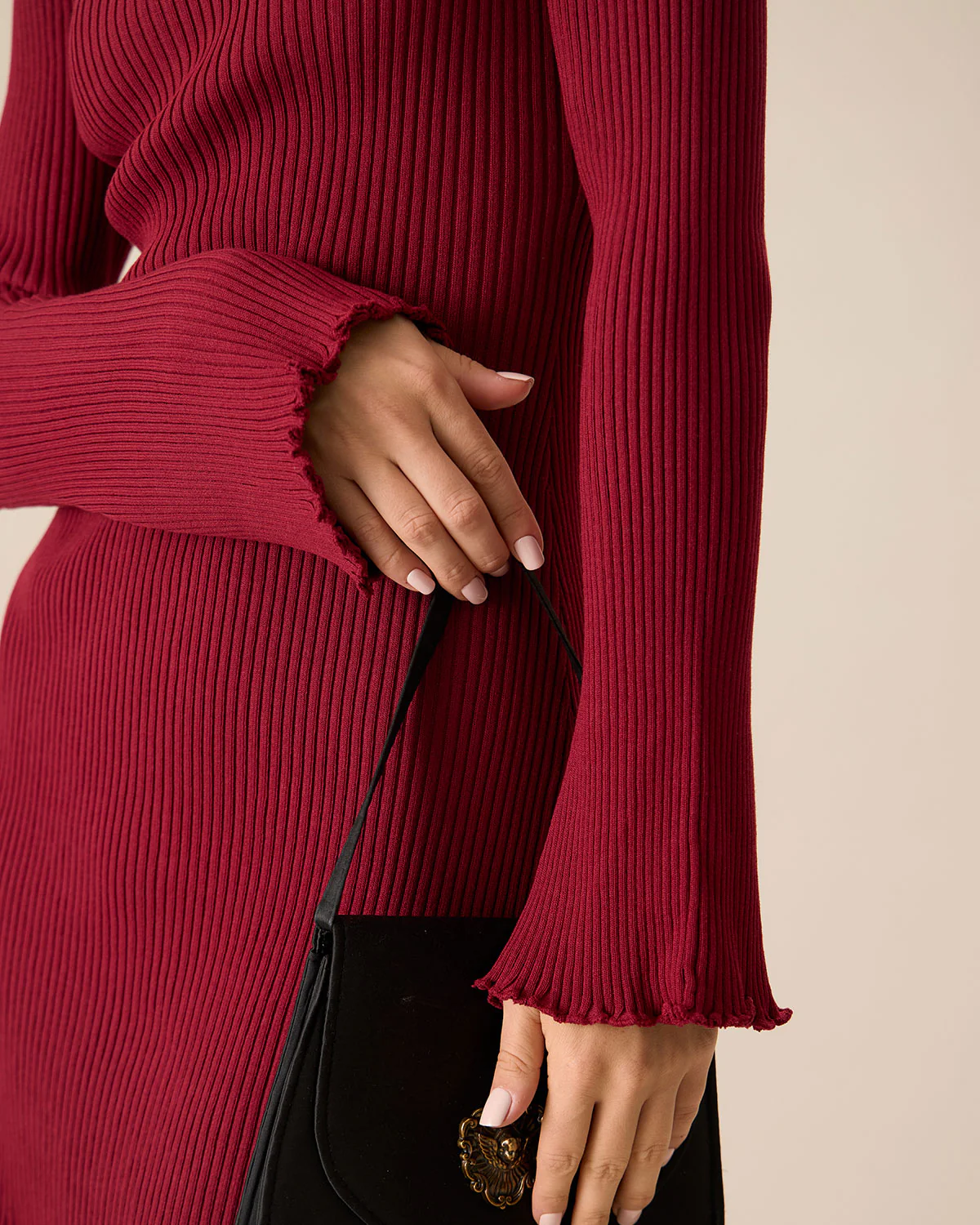 Women's Red Bell Sleeve Bodycon Sweater Dress - Image 3