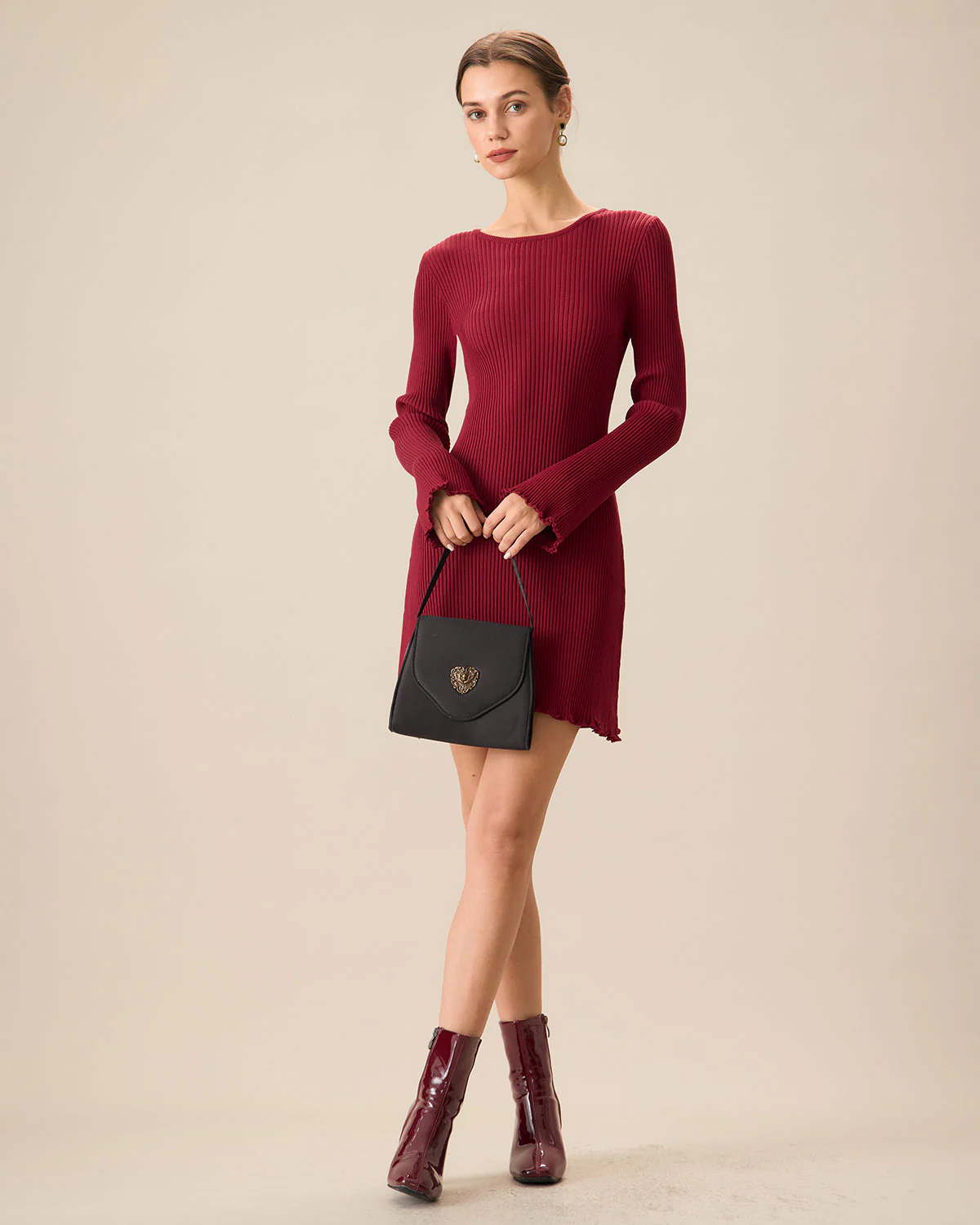 Women's Red Bell Sleeve Bodycon Sweater Dress - Image 4